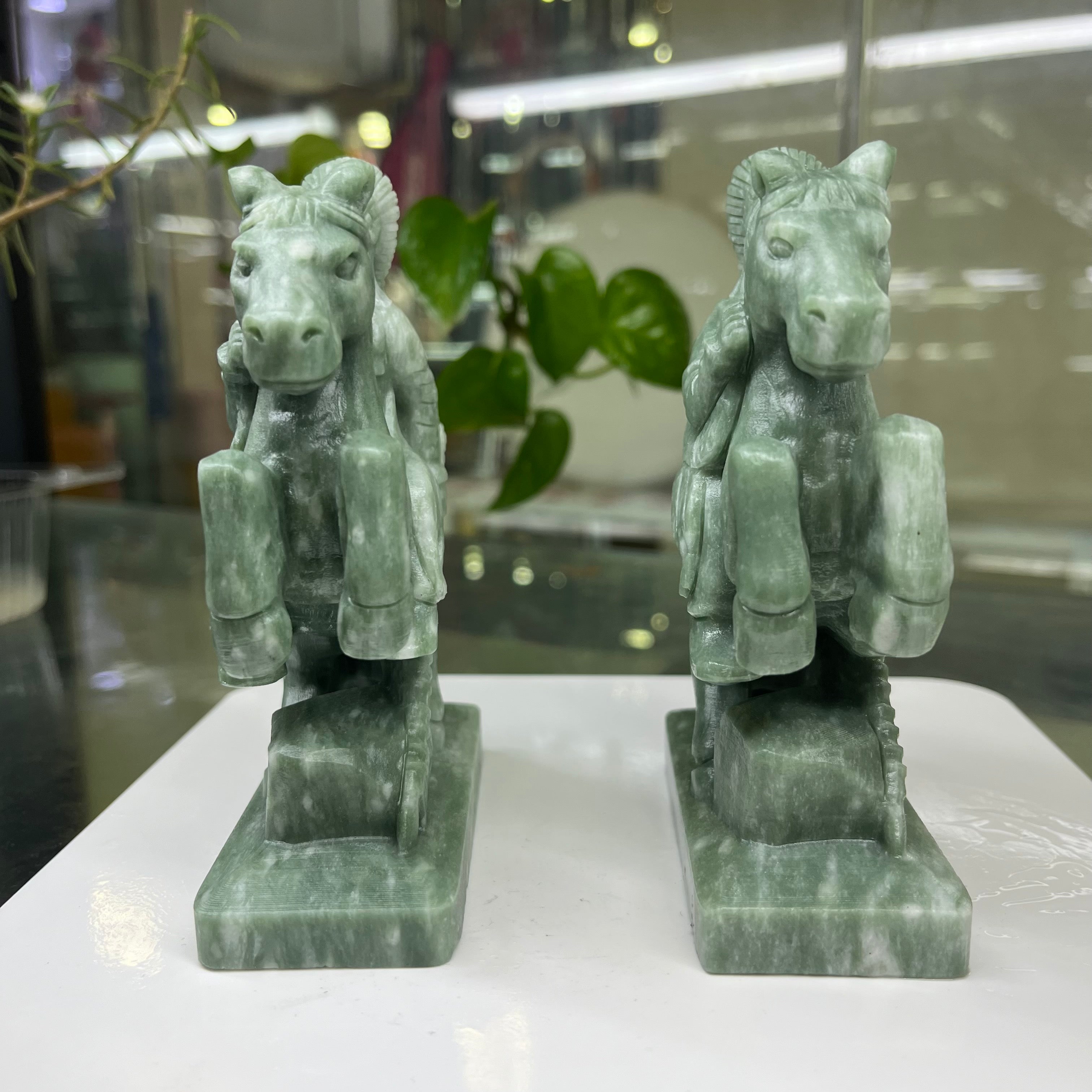 Natural Green Jasper Indigenous Knight Carving Table Decor Wholesale