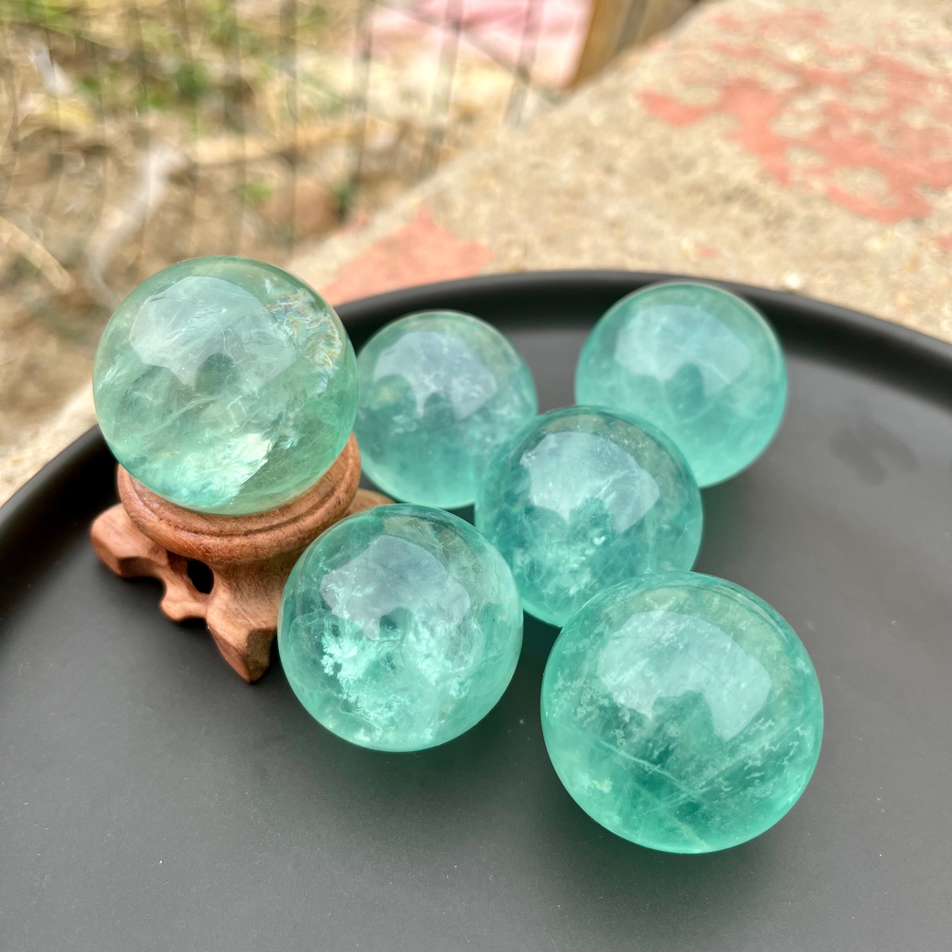 6PCS Natural Teal Blue Green Fluorite Sphere Ball Healing