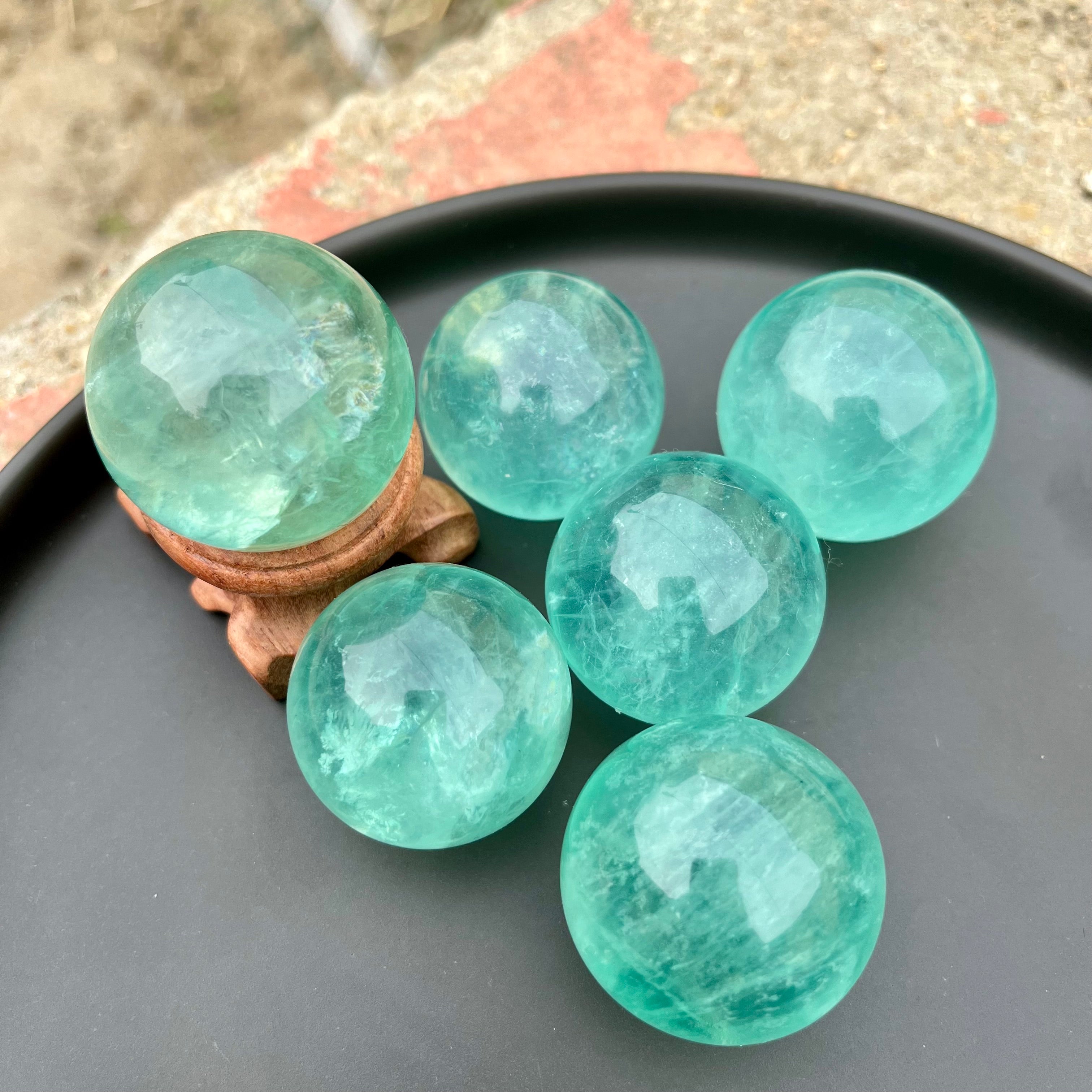 6PCS Natural Teal Blue Green Fluorite Sphere Ball Healing