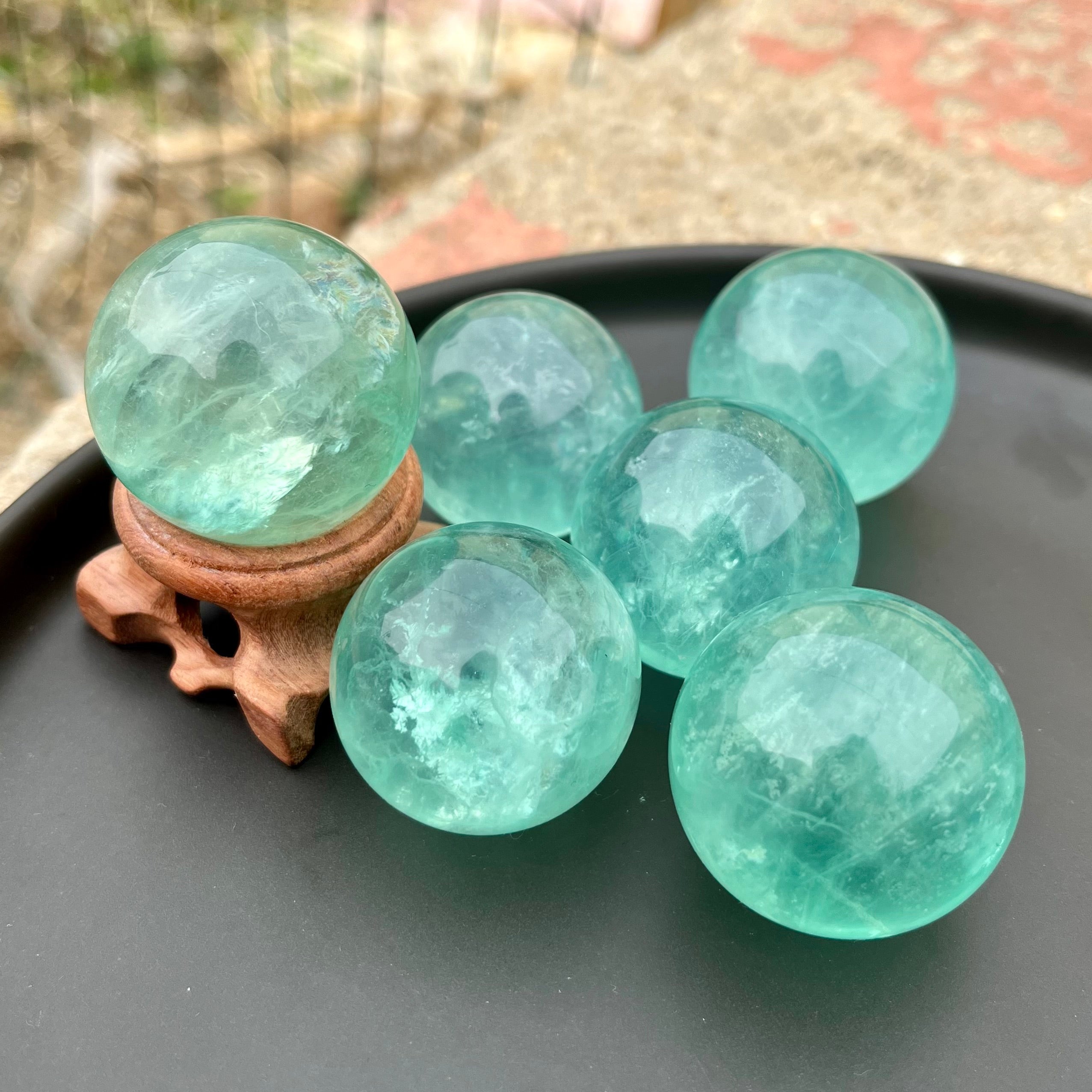6PCS Natural Teal Blue Green Fluorite Sphere Ball Healing