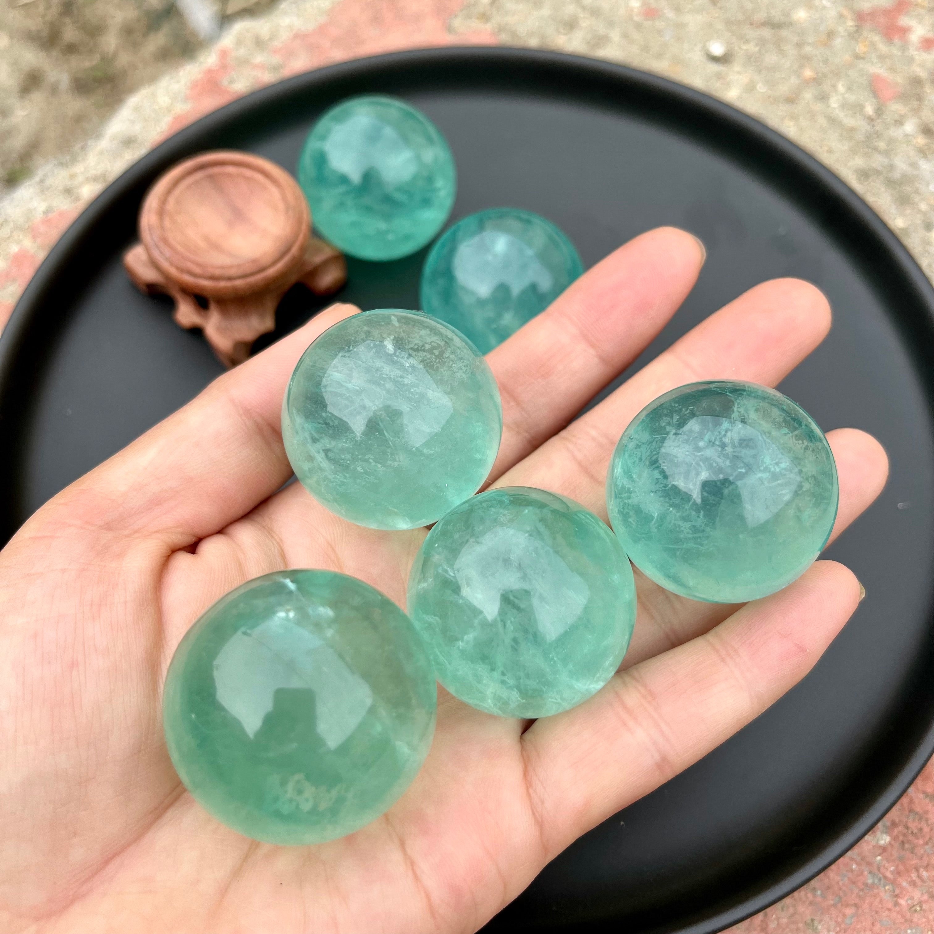 6PCS Natural Teal Blue Green Fluorite Sphere Ball Healing