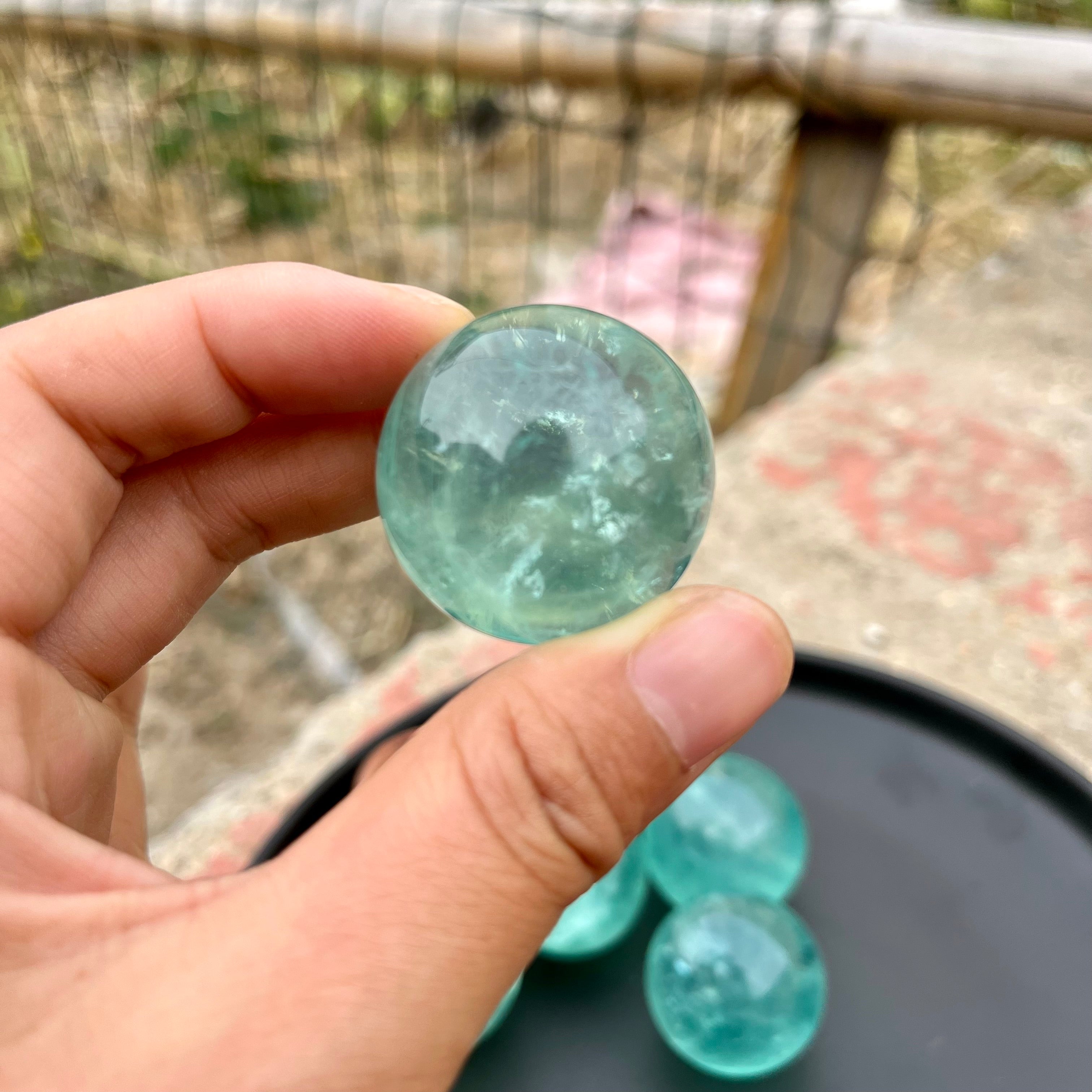 6PCS Natural Teal Blue Green Fluorite Sphere Ball Healing