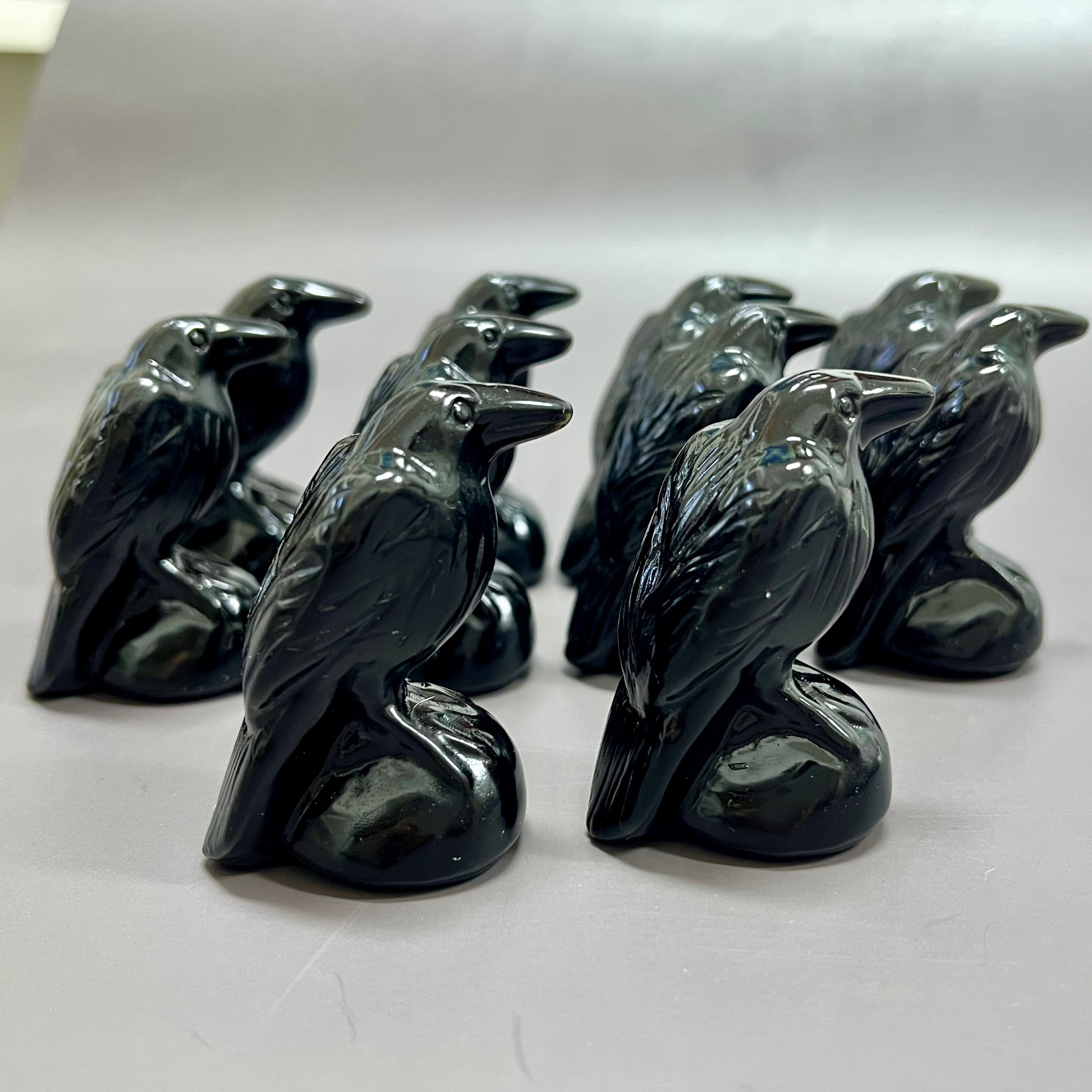 Natural Obsidian Polished Raven Detailed Carving Decor Wholesale
