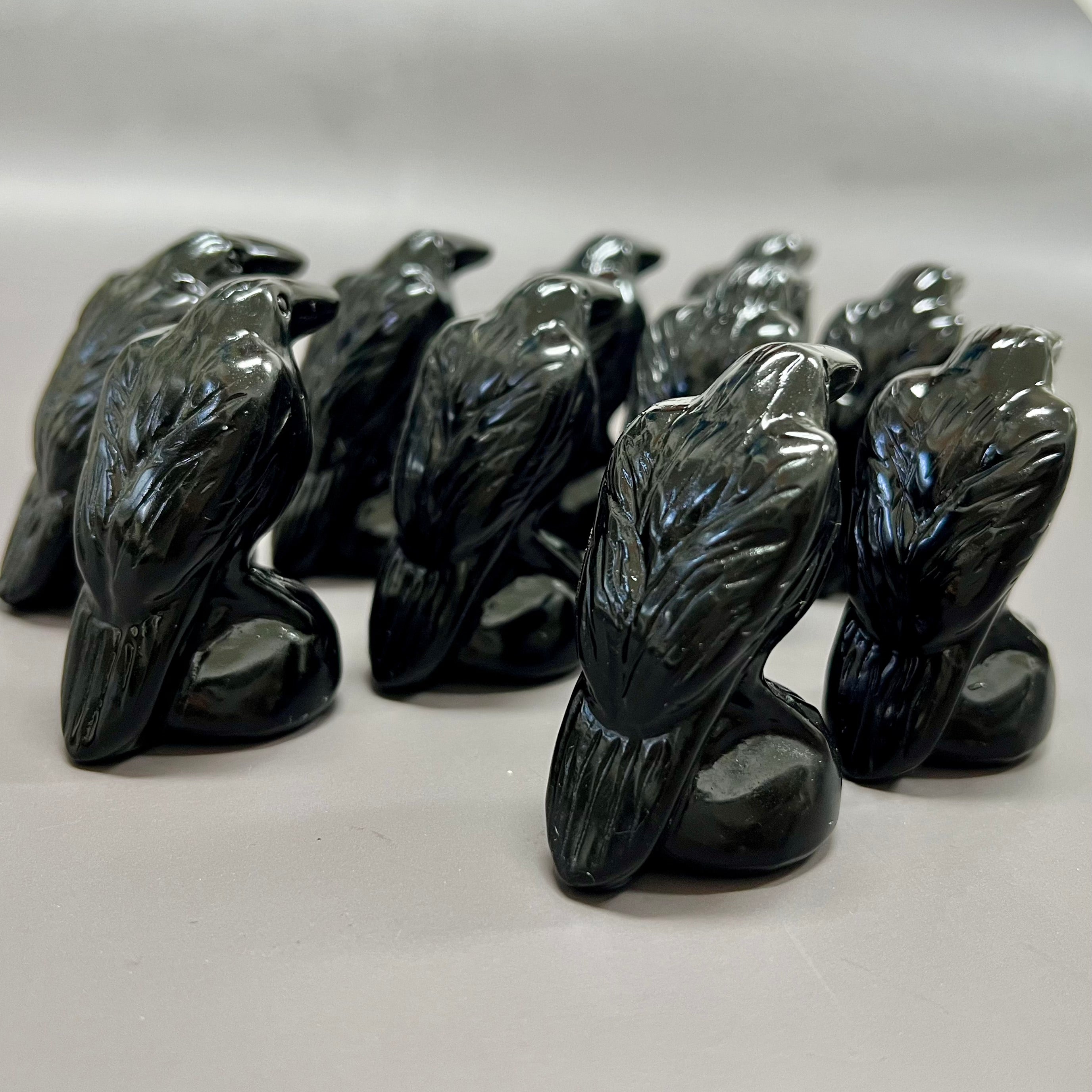 Natural Obsidian Polished Raven Detailed Carving Decor Wholesale