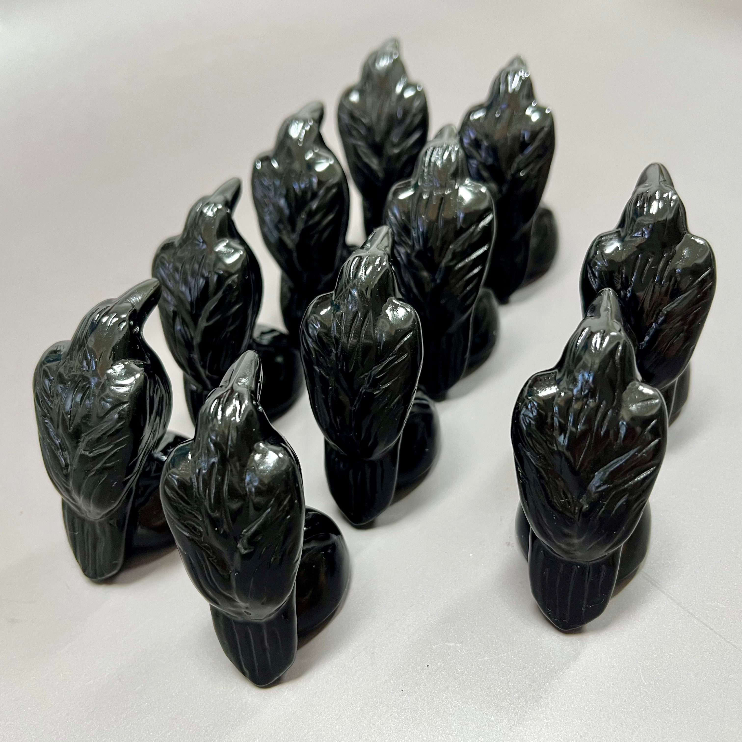 Natural Obsidian Polished Raven Detailed Carving Decor Wholesale