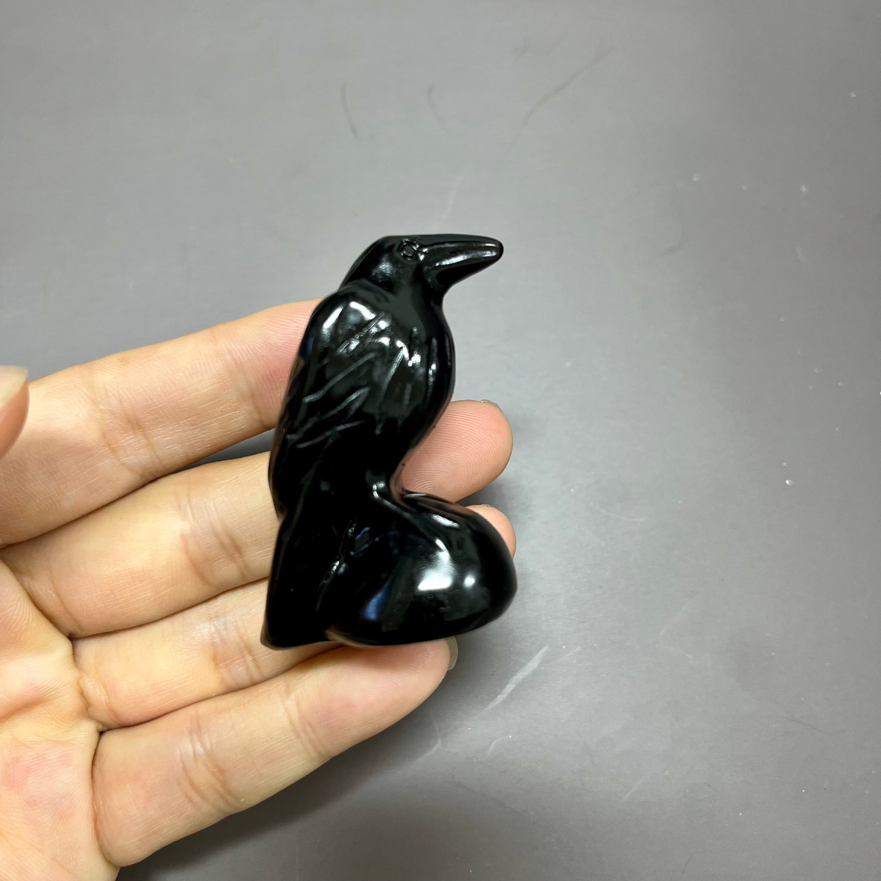 Natural Obsidian Polished Raven Detailed Carving Decor Wholesale