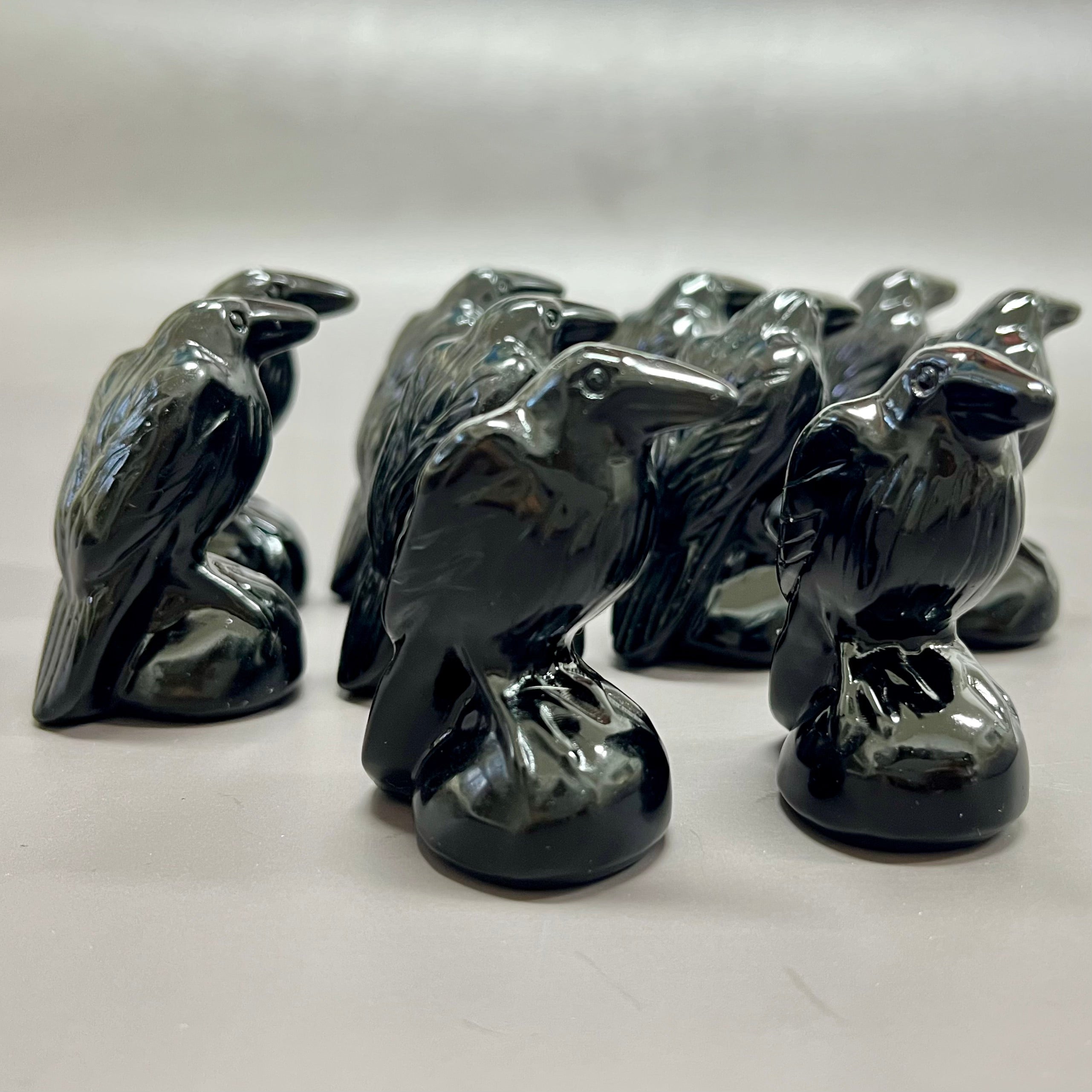 Natural Obsidian Polished Raven Detailed Carving Decor Wholesale