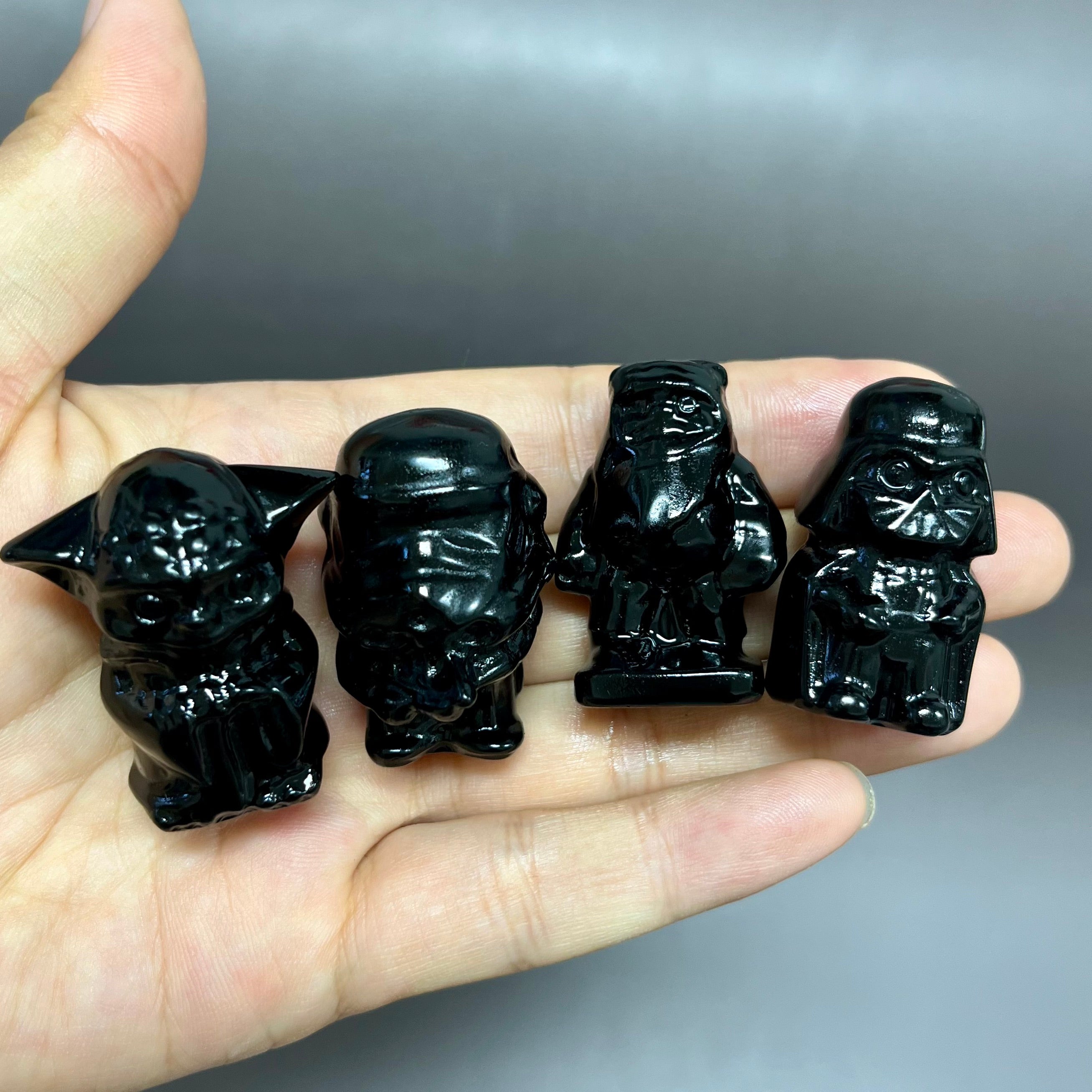 7PCS Natural Obsidian Star Wars Characters Set Carving Decor Wholesale