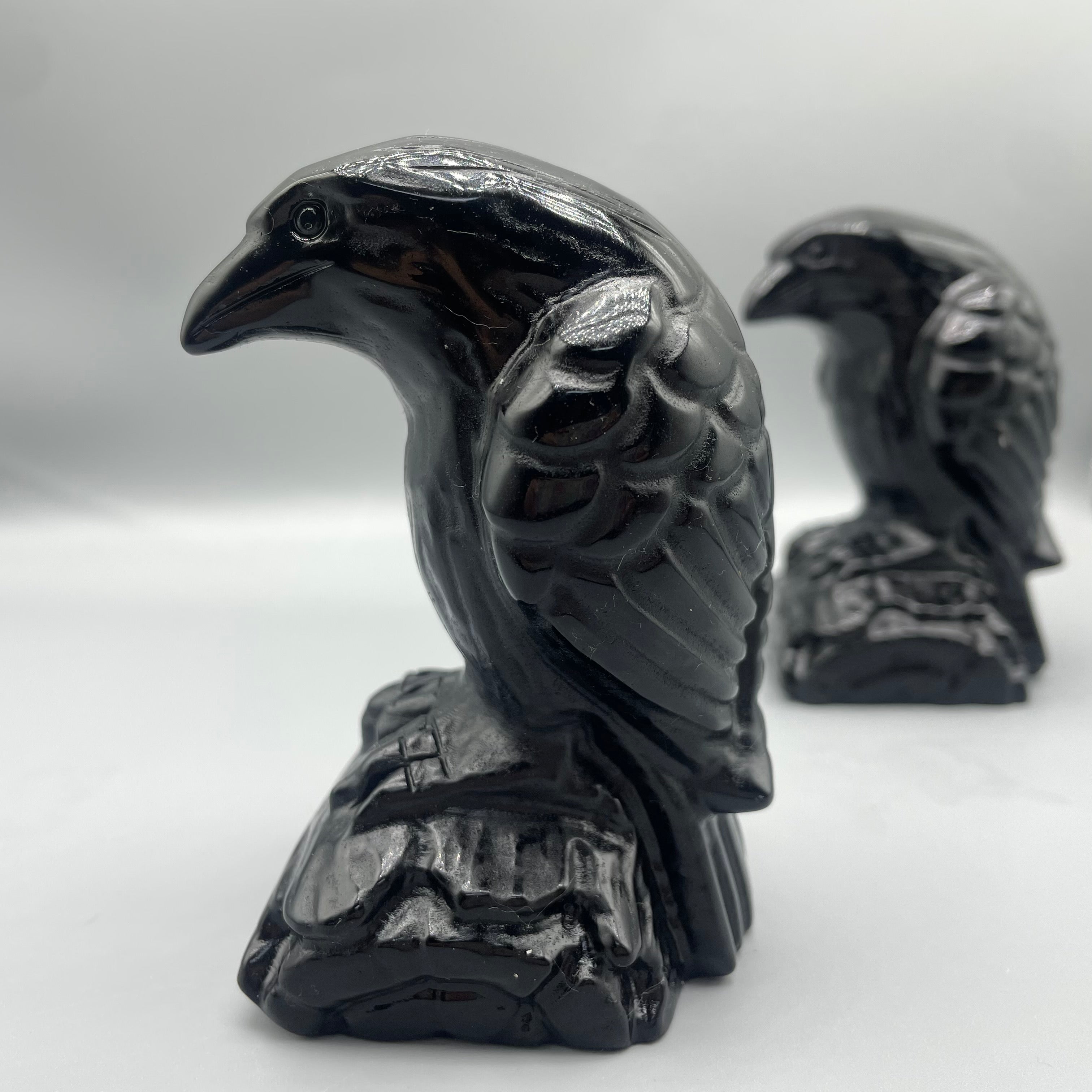 12CM Black Obsidian Raven Crow Carvings