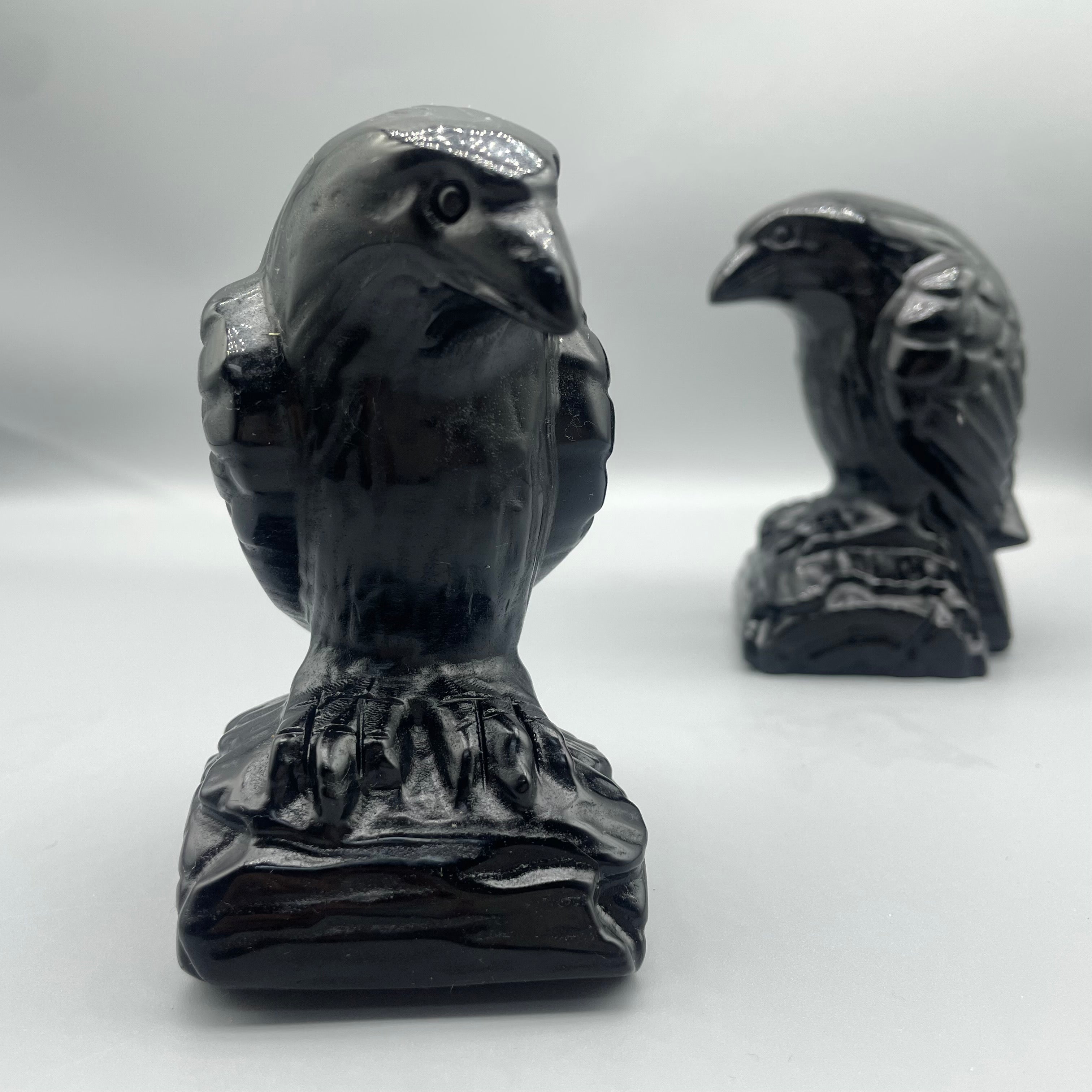 12CM Black Obsidian Raven Crow Carvings