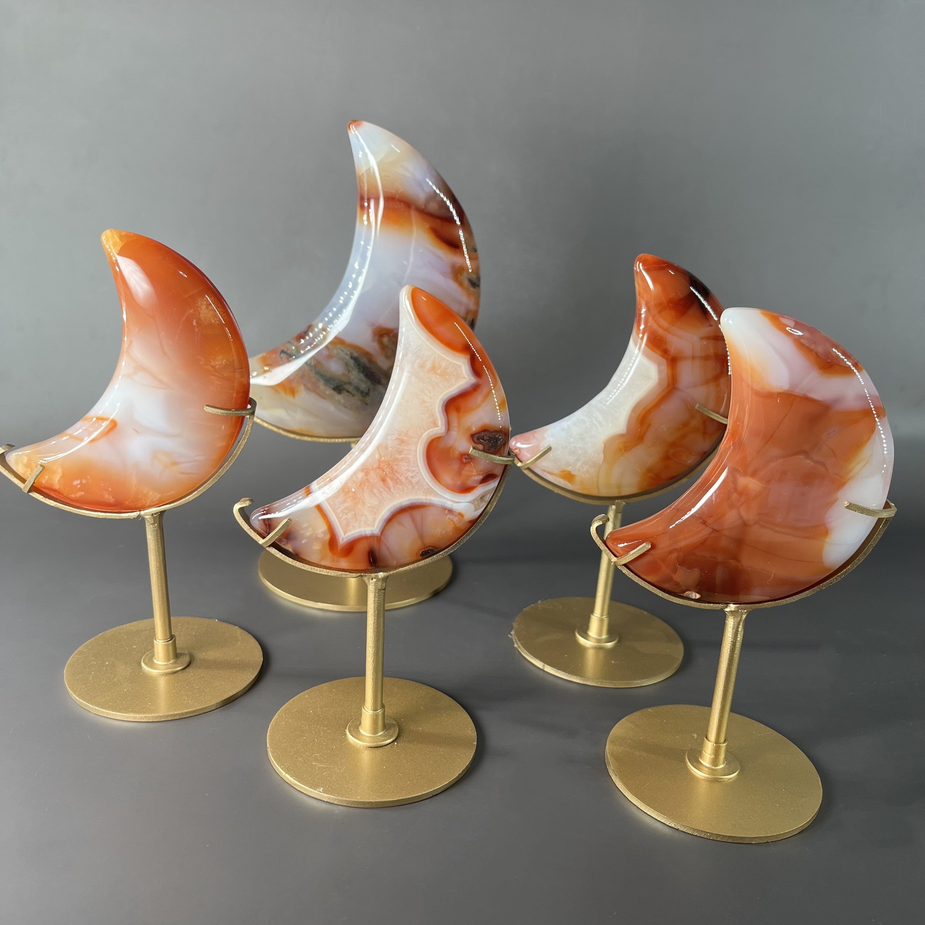 Natural Carnelian Moon on Stands (stands included)