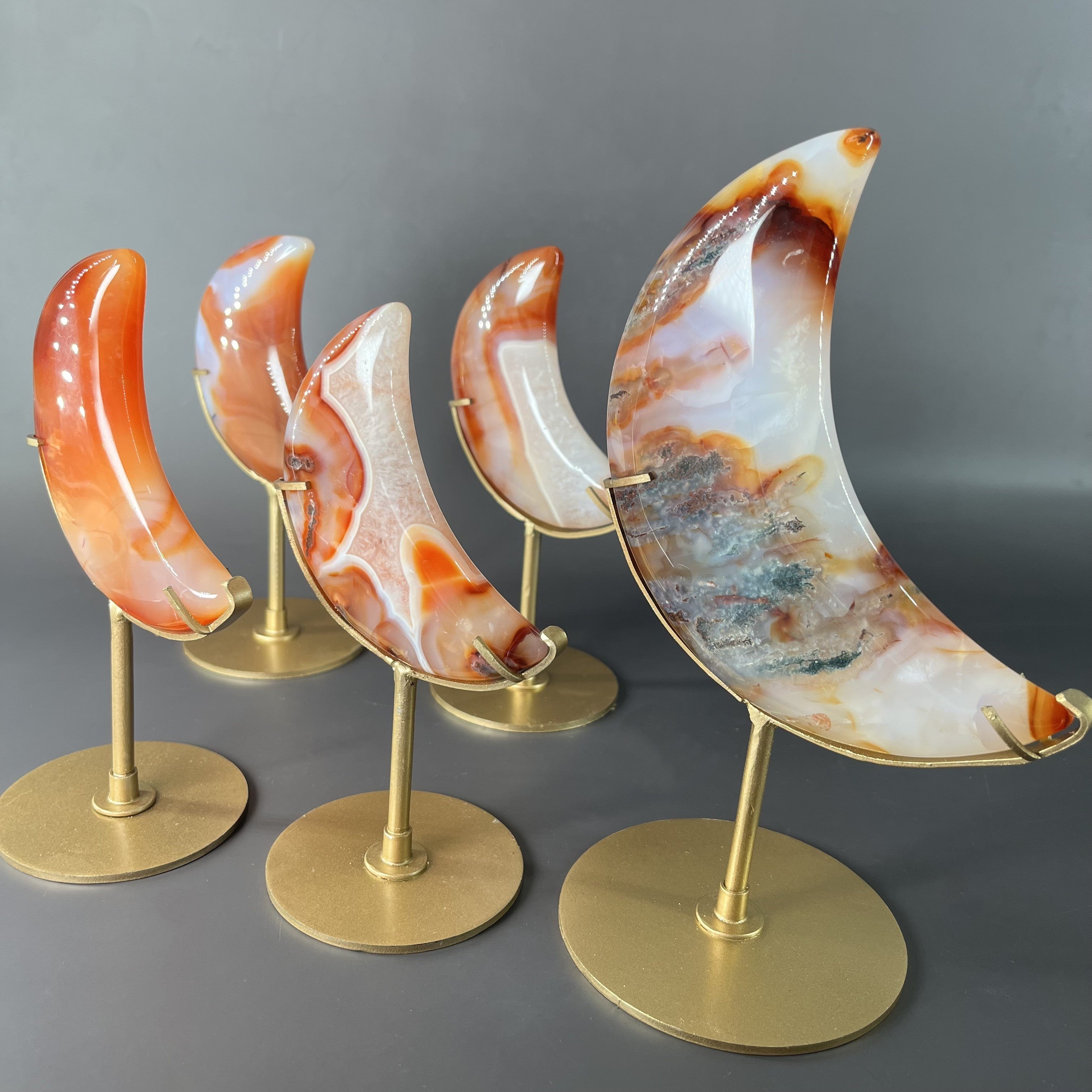 Natural Carnelian Moon on Stands (stands included)