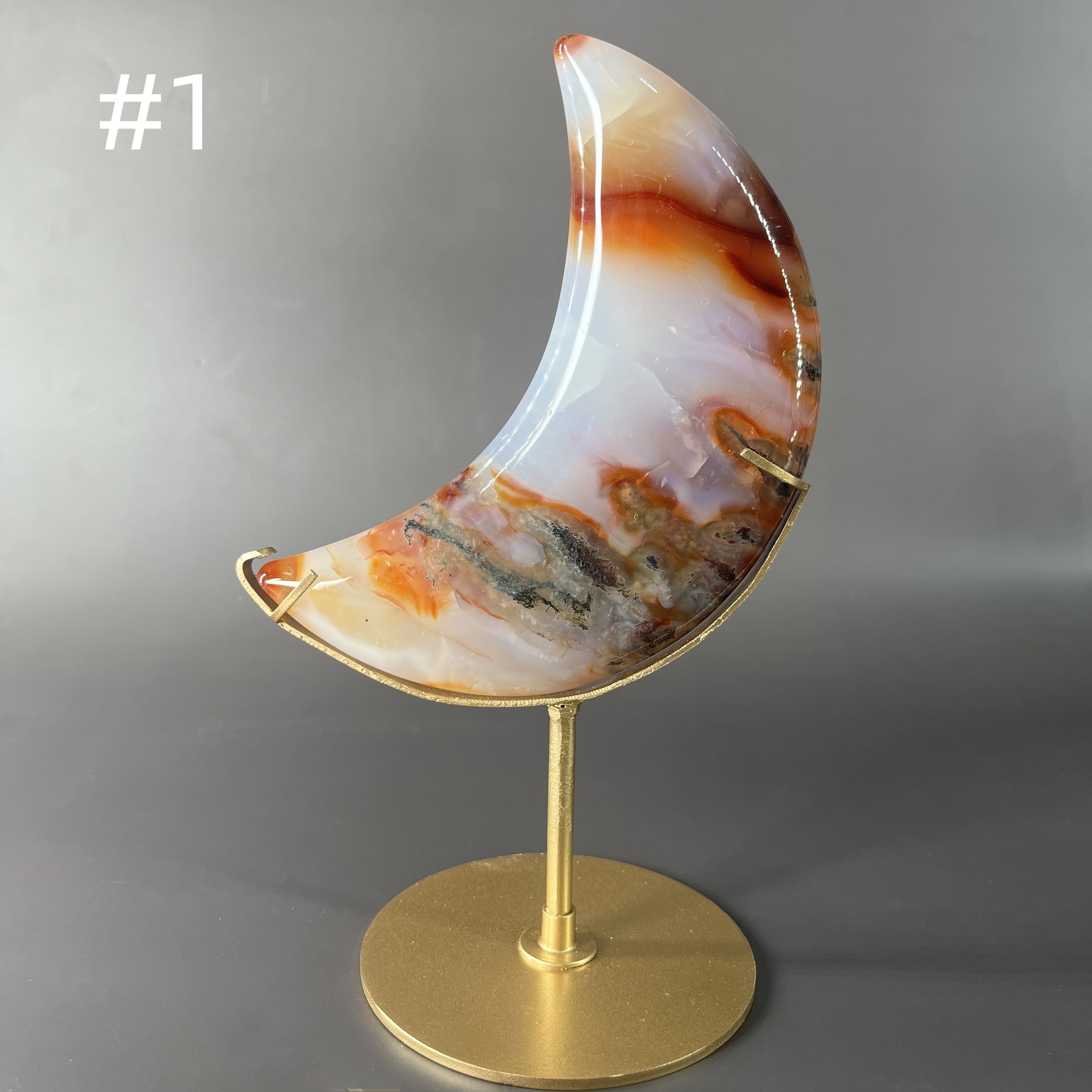 Natural Carnelian Moon on Stands (stands included)