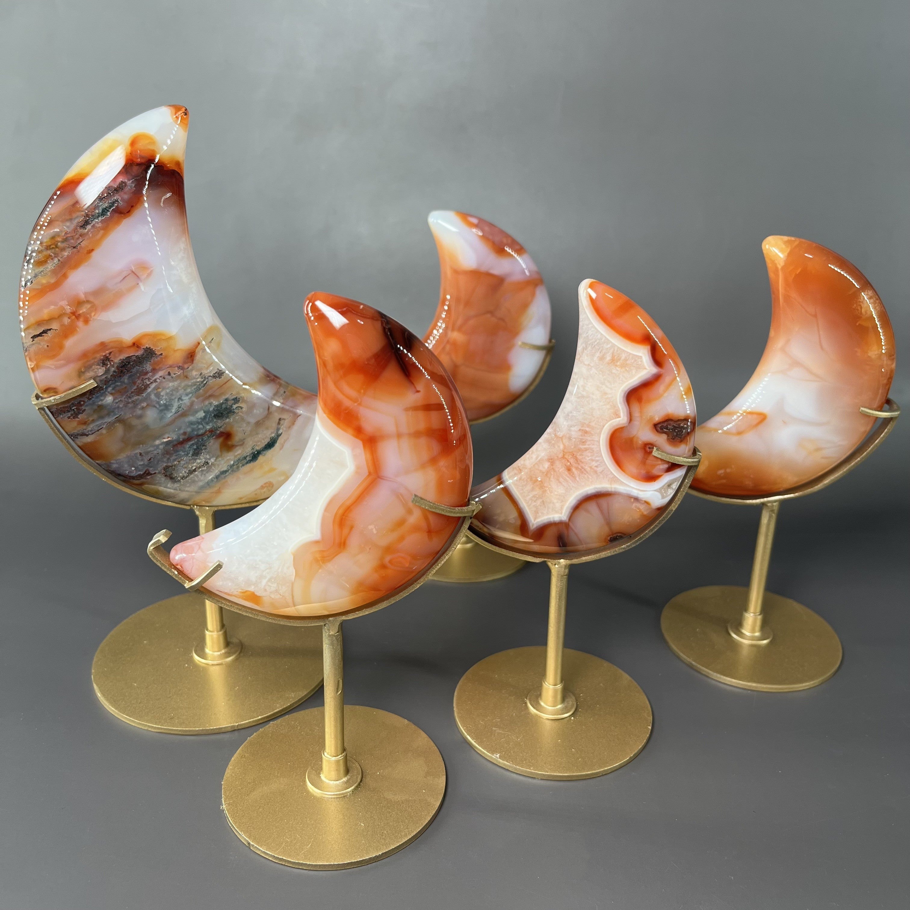 Natural Carnelian Moon on Stands (stands included)