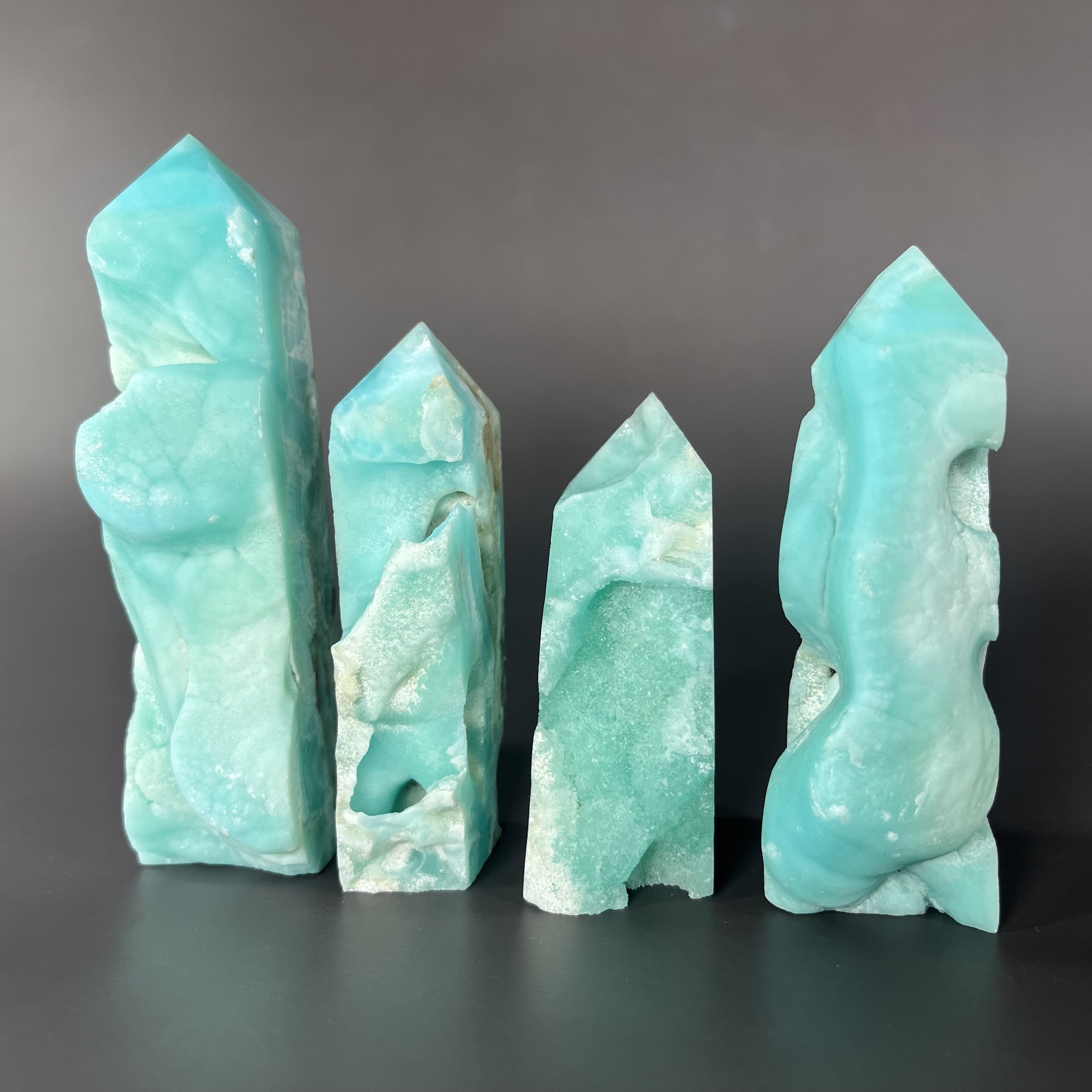 4PCS Natural Raw-sided Blue Aroganite Towers Group