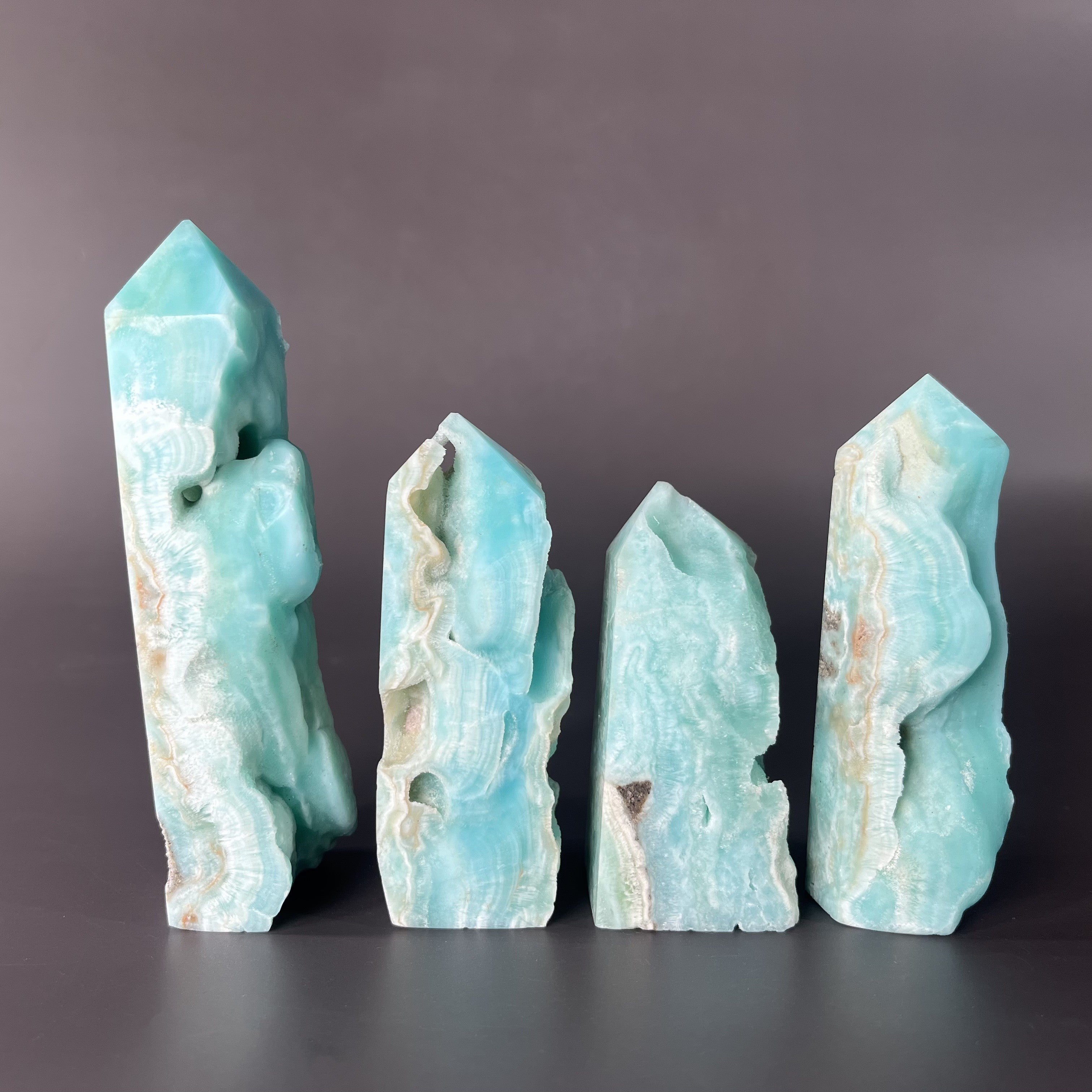 4PCS Natural Raw-sided Blue Aroganite Towers Group