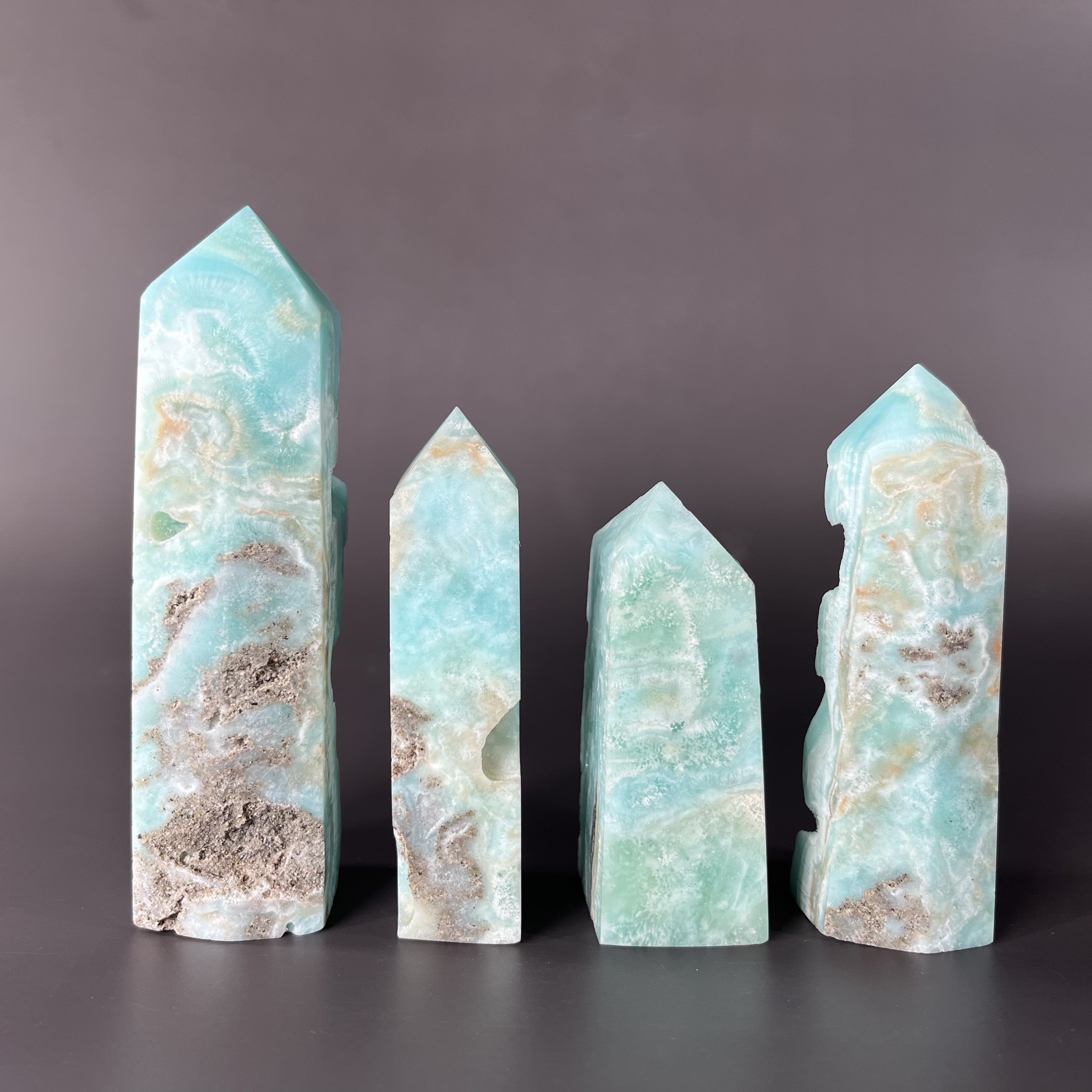 4PCS Natural Raw-sided Blue Aroganite Towers Group