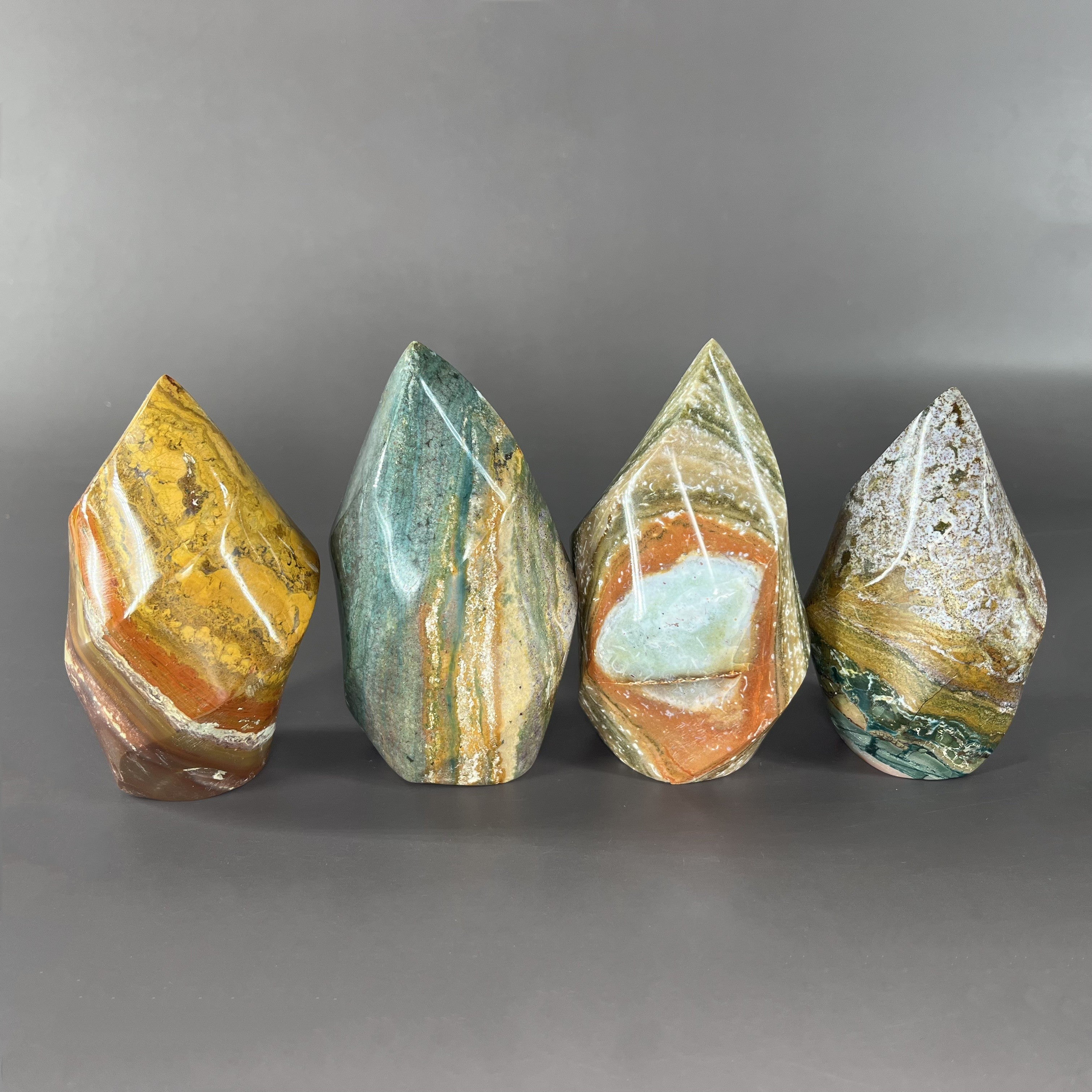4PCS Natural Banding Ocean Jasper Flames Group