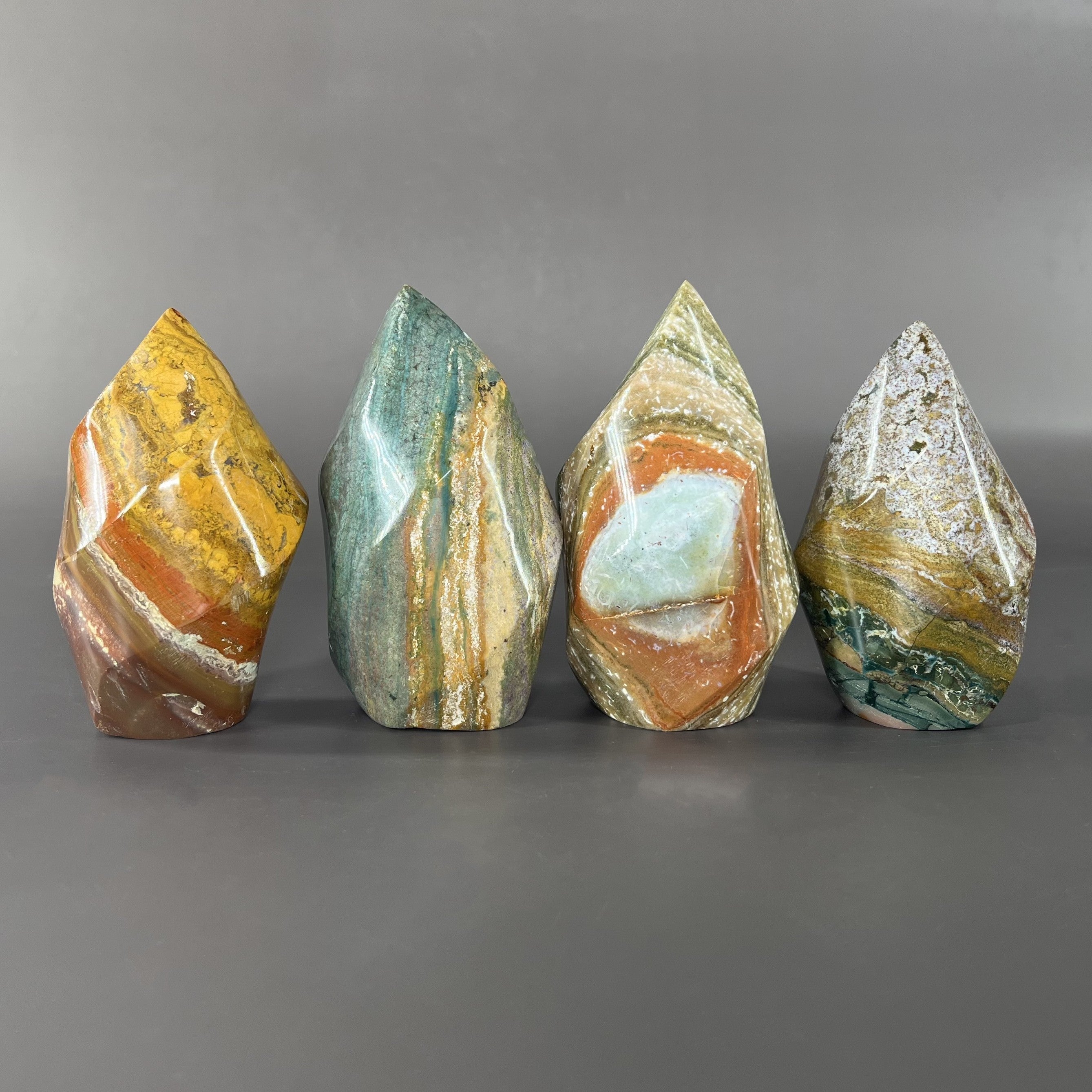 4PCS Natural Banding Ocean Jasper Flames Group