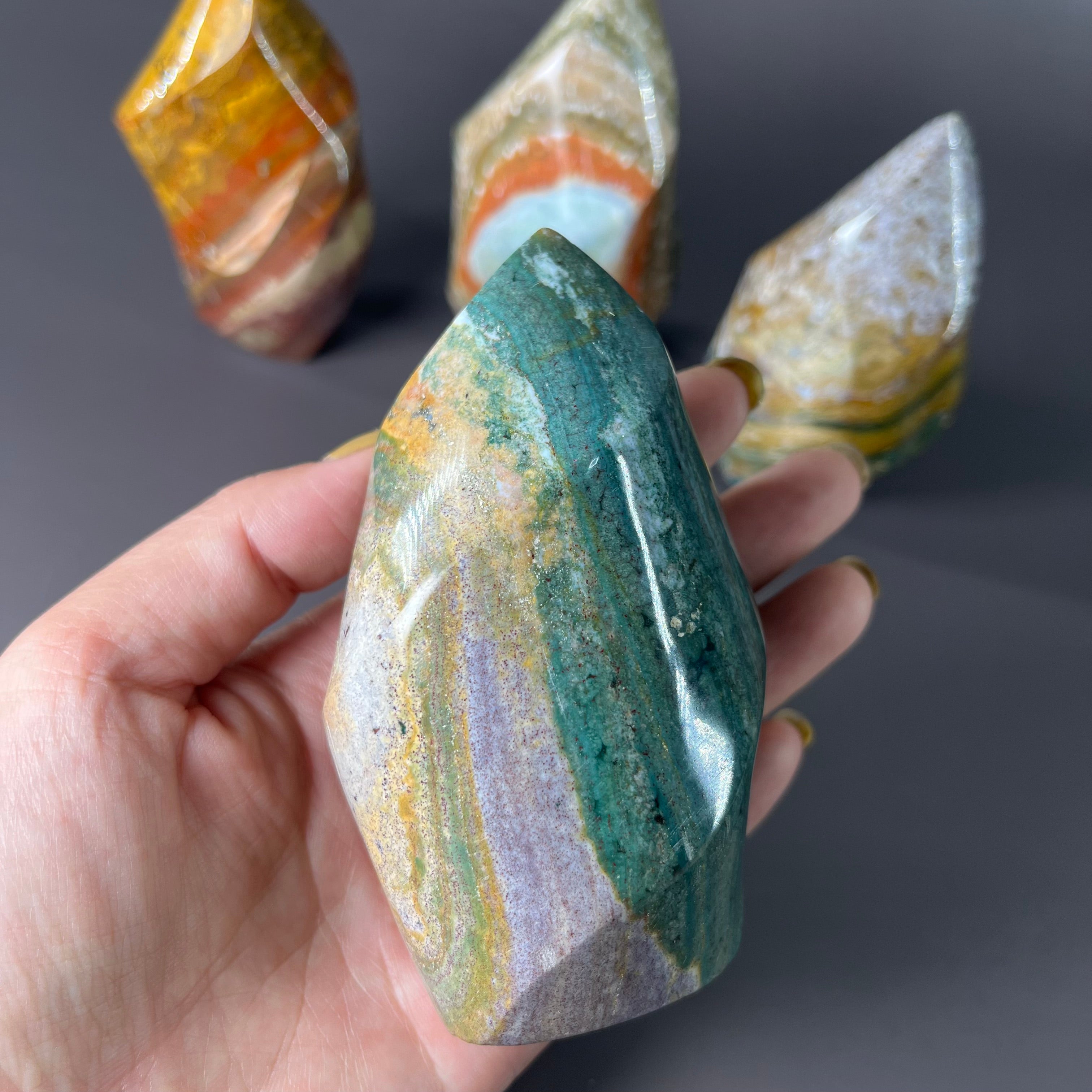 4PCS Natural Banding Ocean Jasper Flames Group