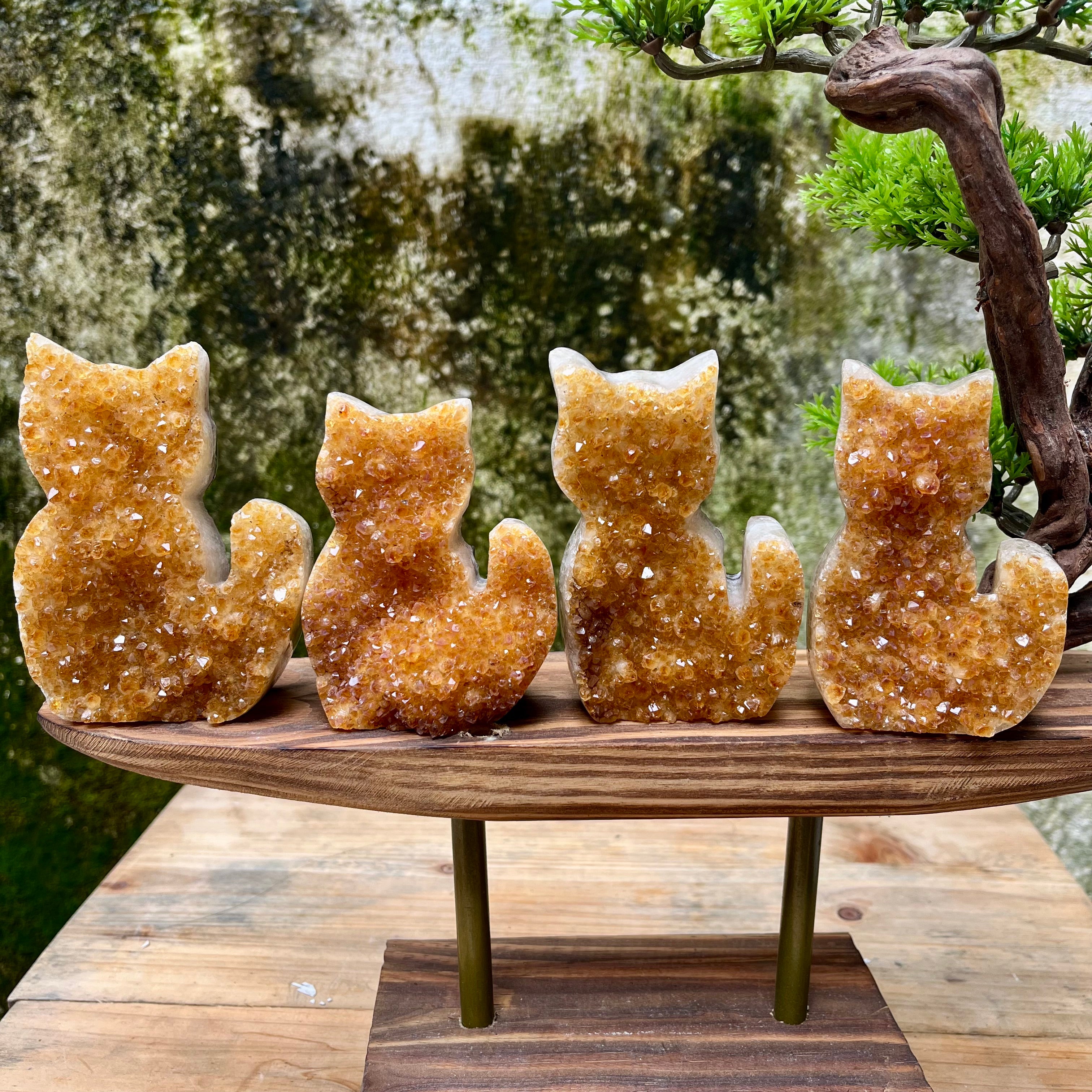 Citrine Cluster Raw Cut Cat Carving Decor
