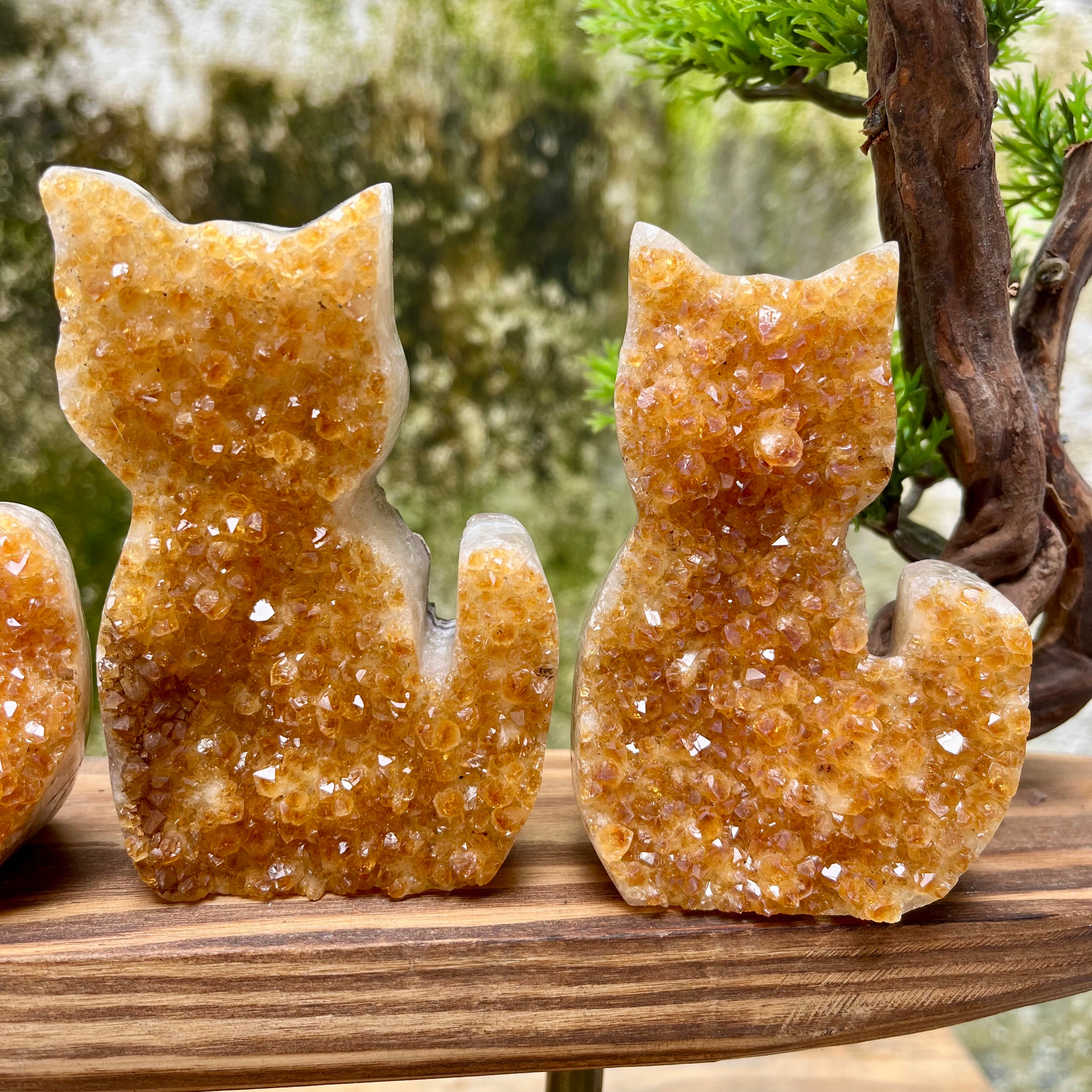 Citrine Cluster Raw Cut Cat Carving Decor
