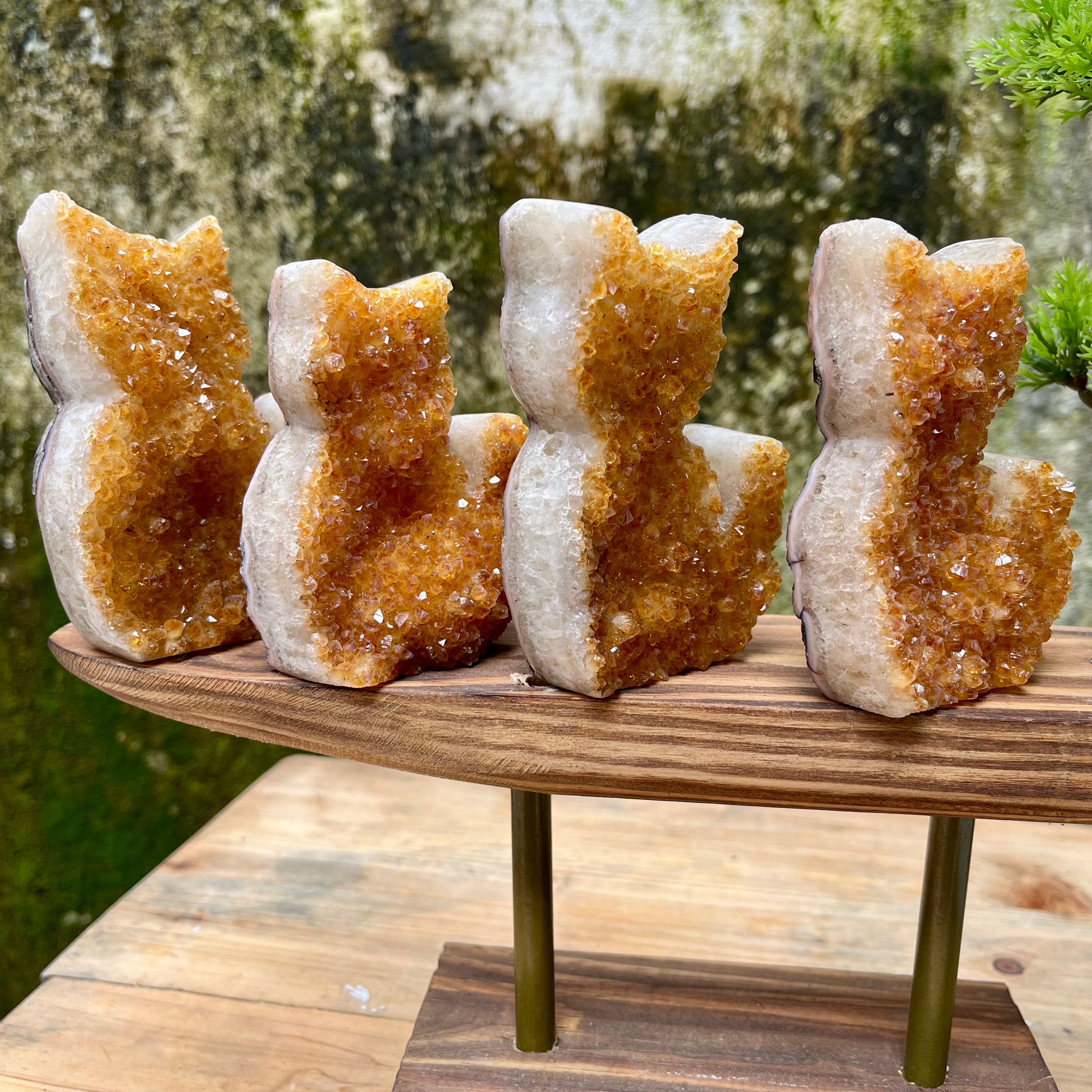 Citrine Cluster Raw Cut Cat Carving Decor