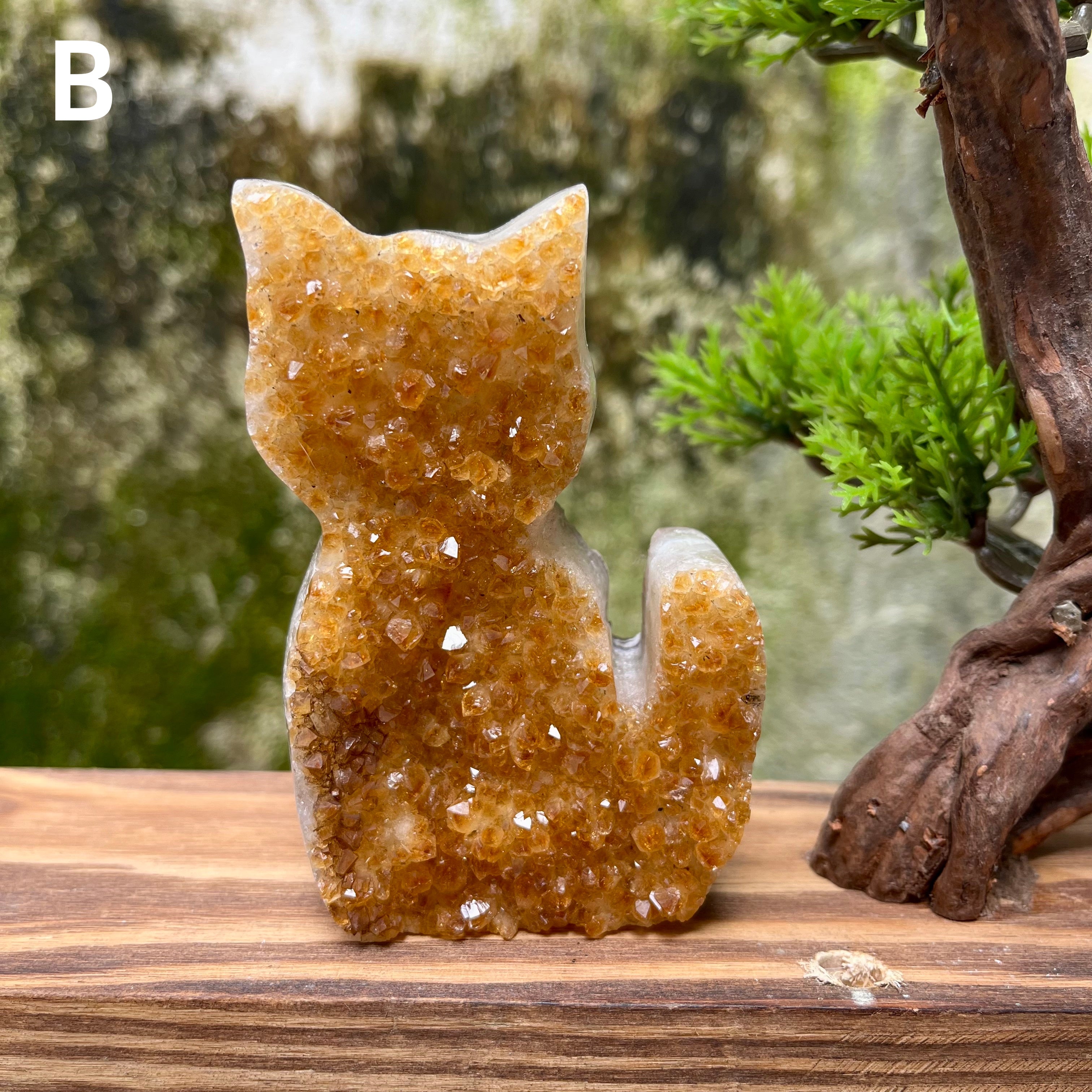 Citrine Cluster Raw Cut Cat Carving Decor