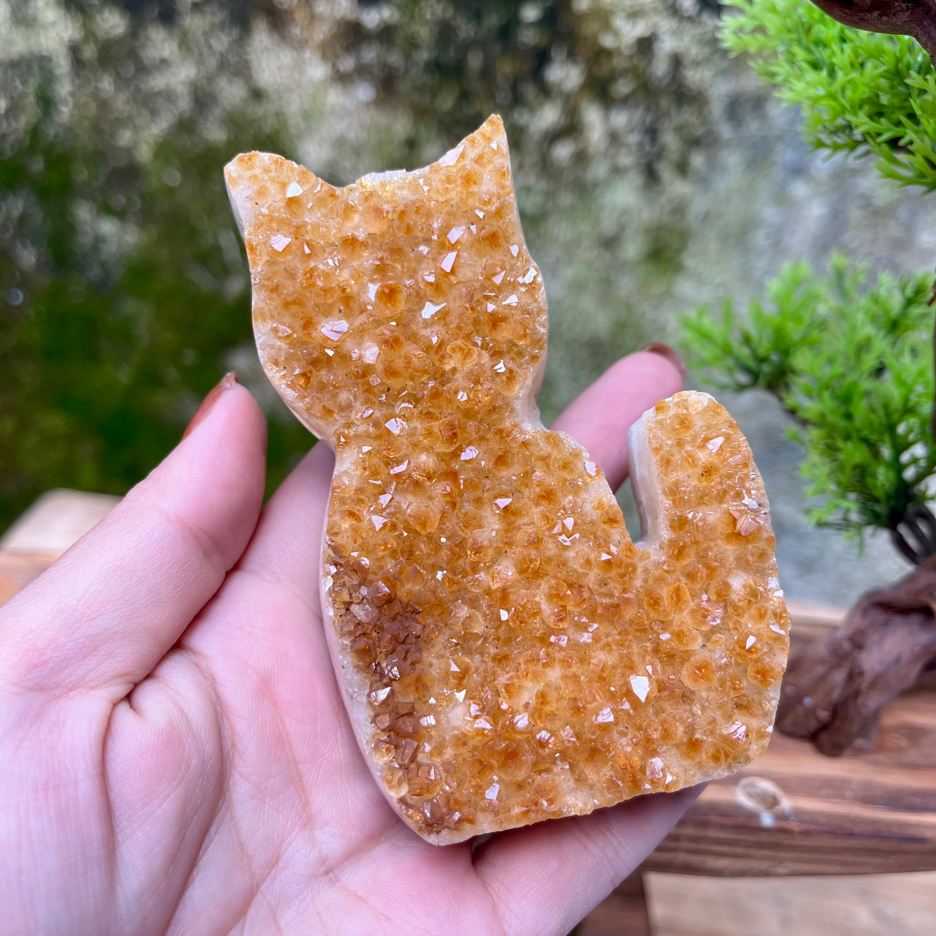 Citrine Cluster Raw Cut Cat Carving Decor
