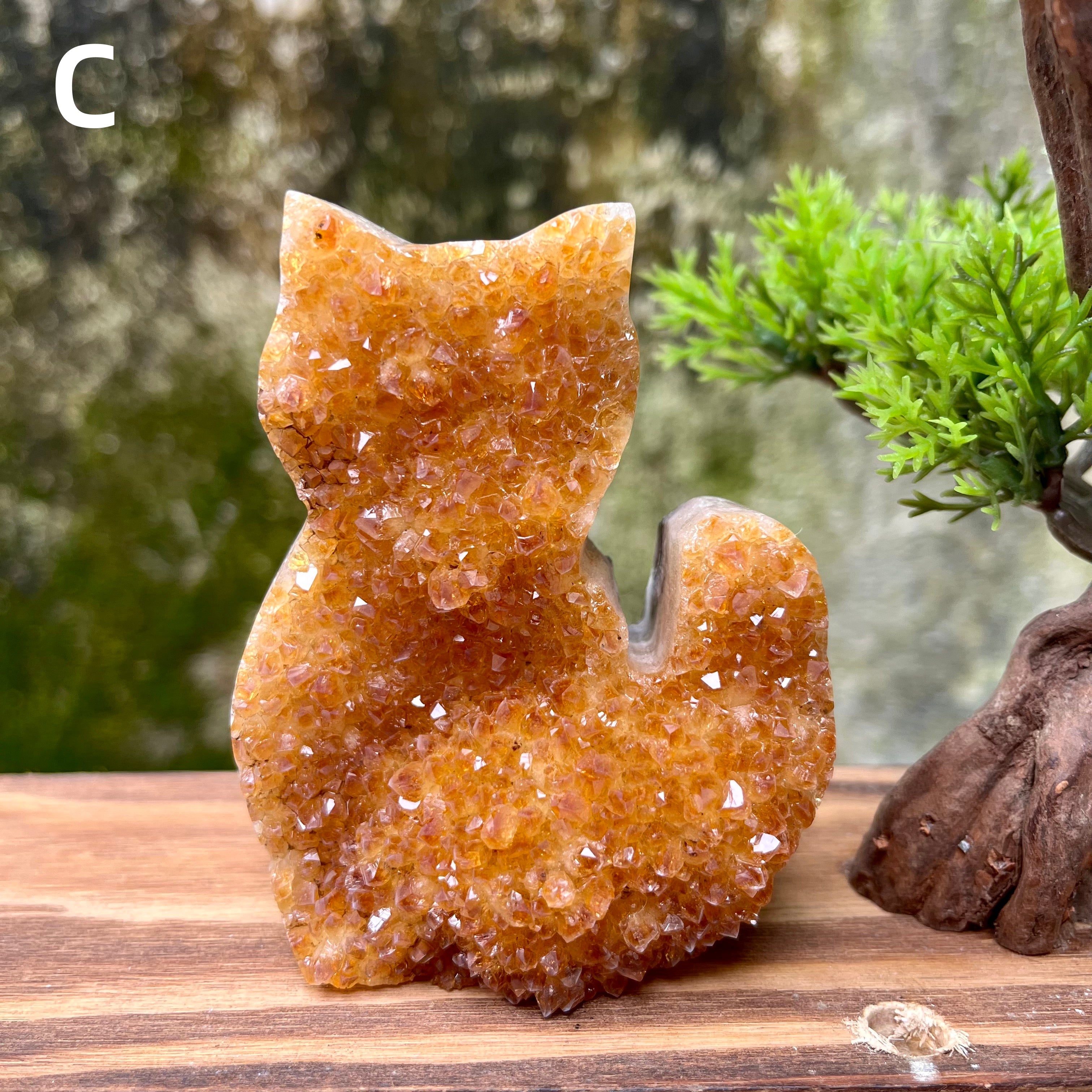 Citrine Cluster Raw Cut Cat Carving Decor