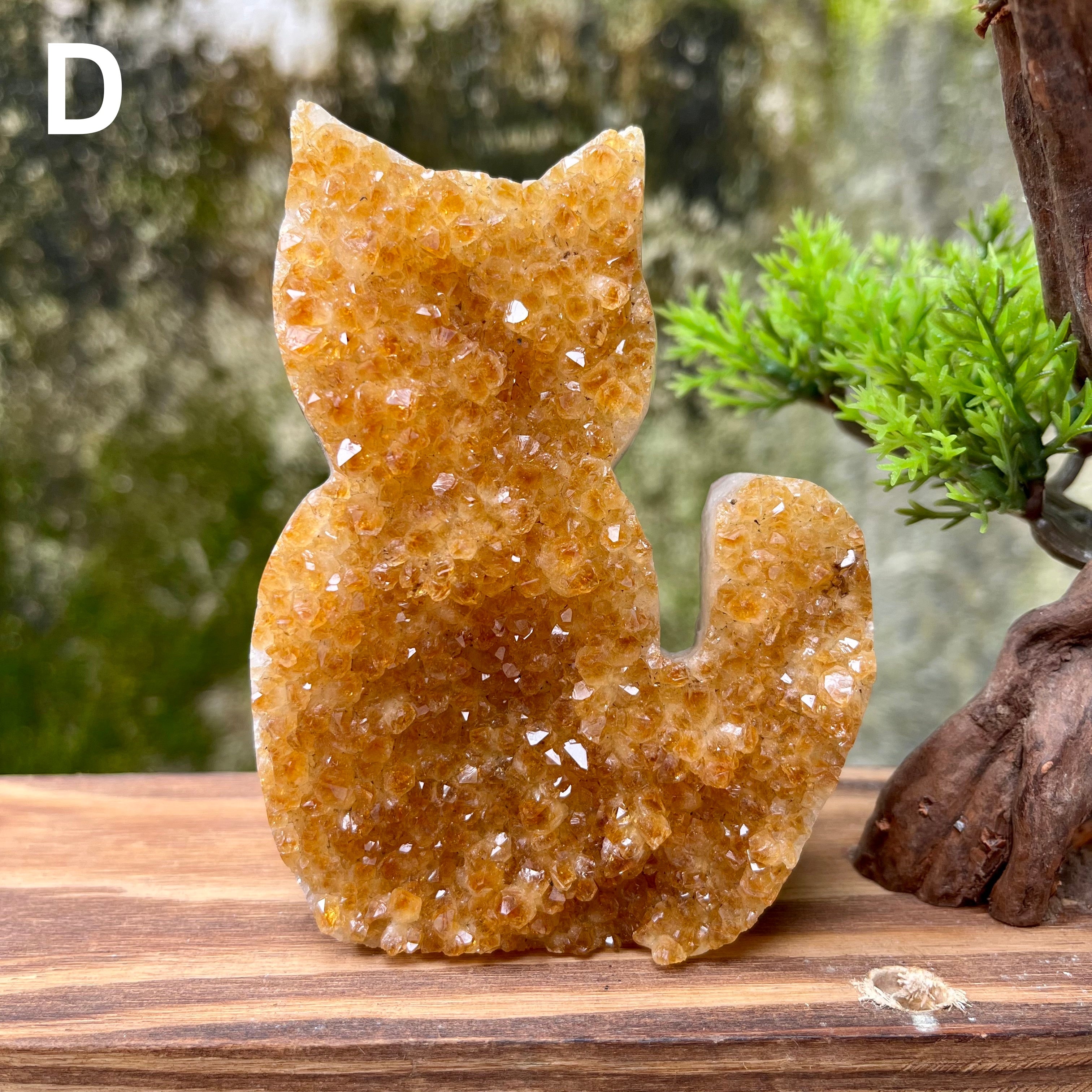 Citrine Cluster Raw Cut Cat Carving Decor