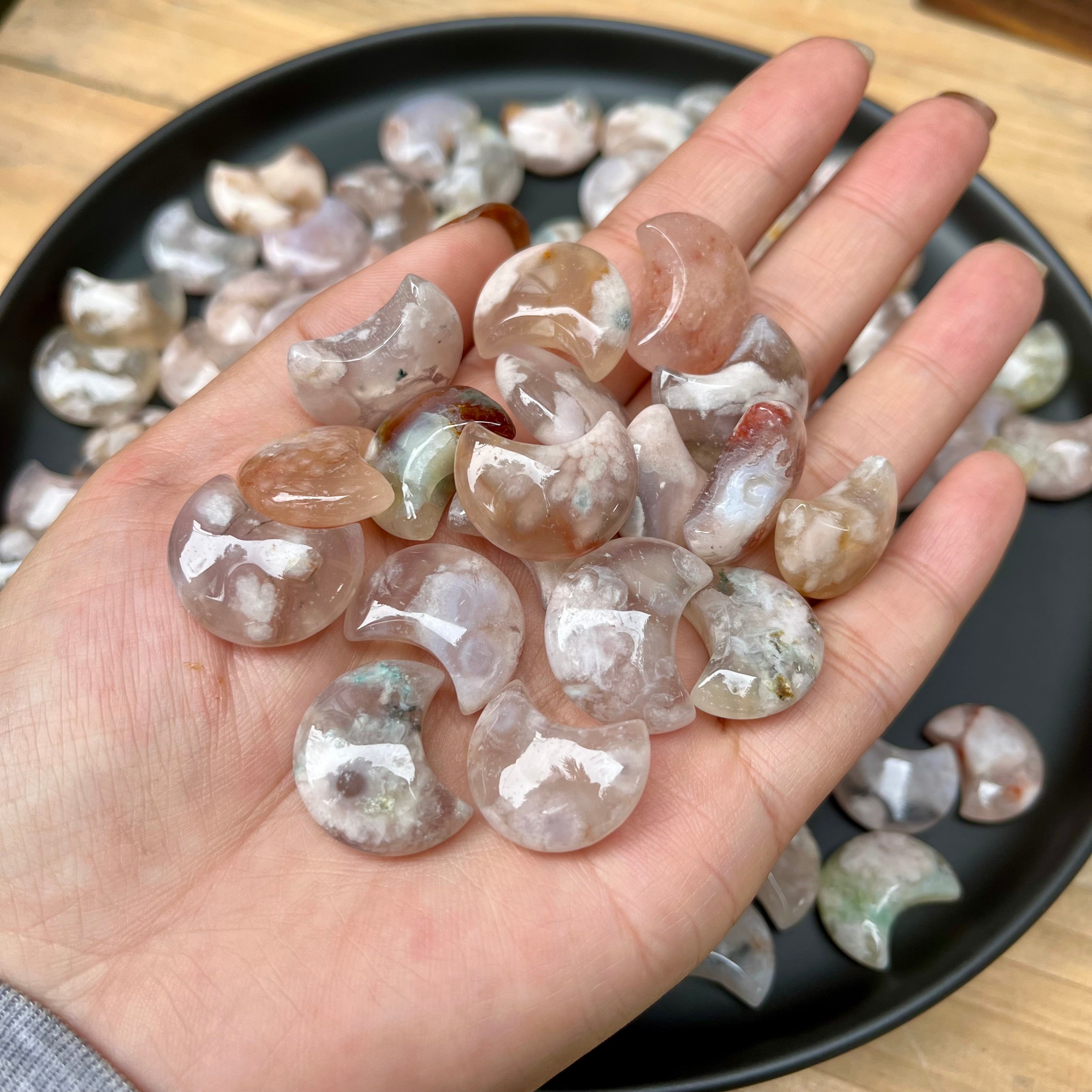 15mm Mini Flower Agate Moon
