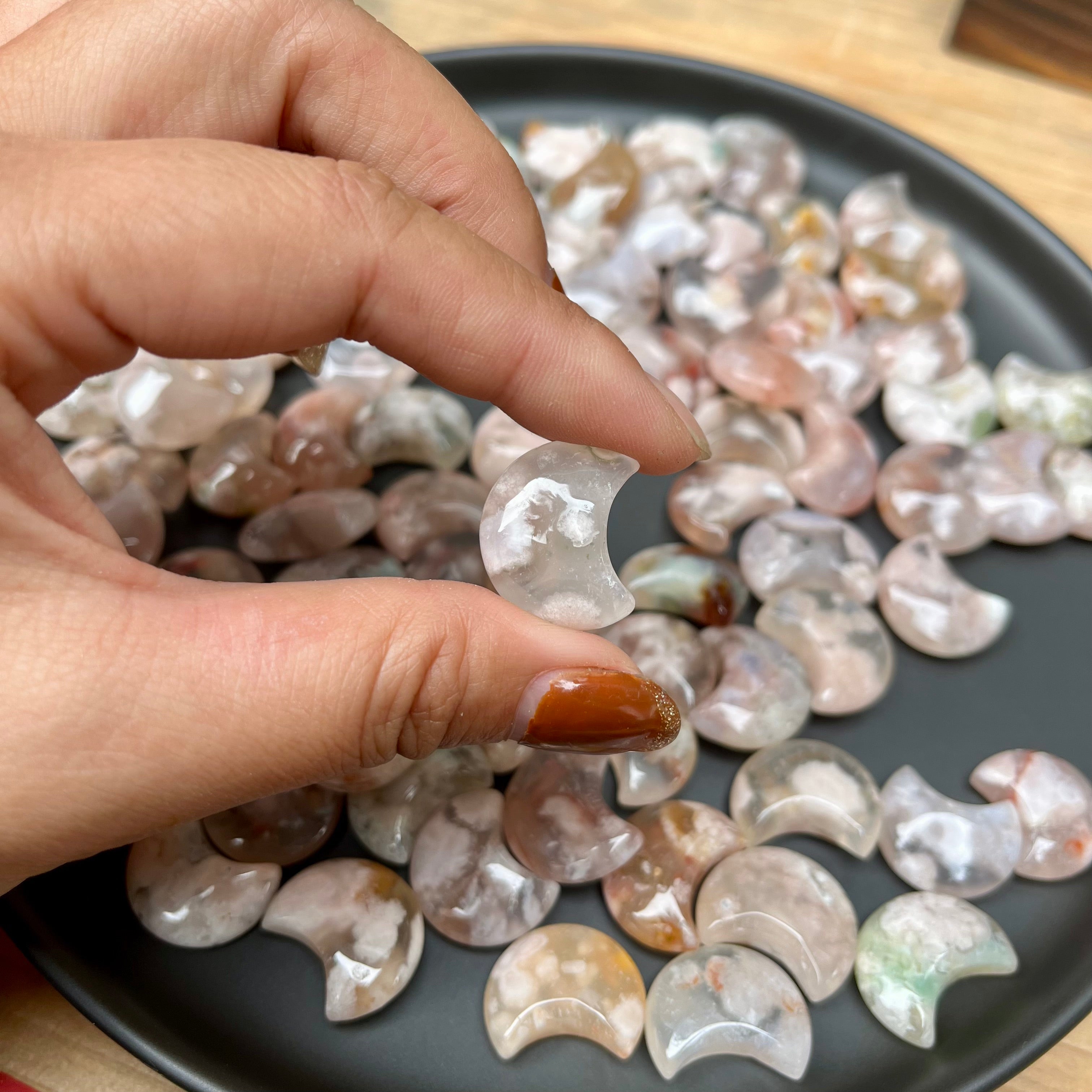 15mm Mini Flower Agate Moon
