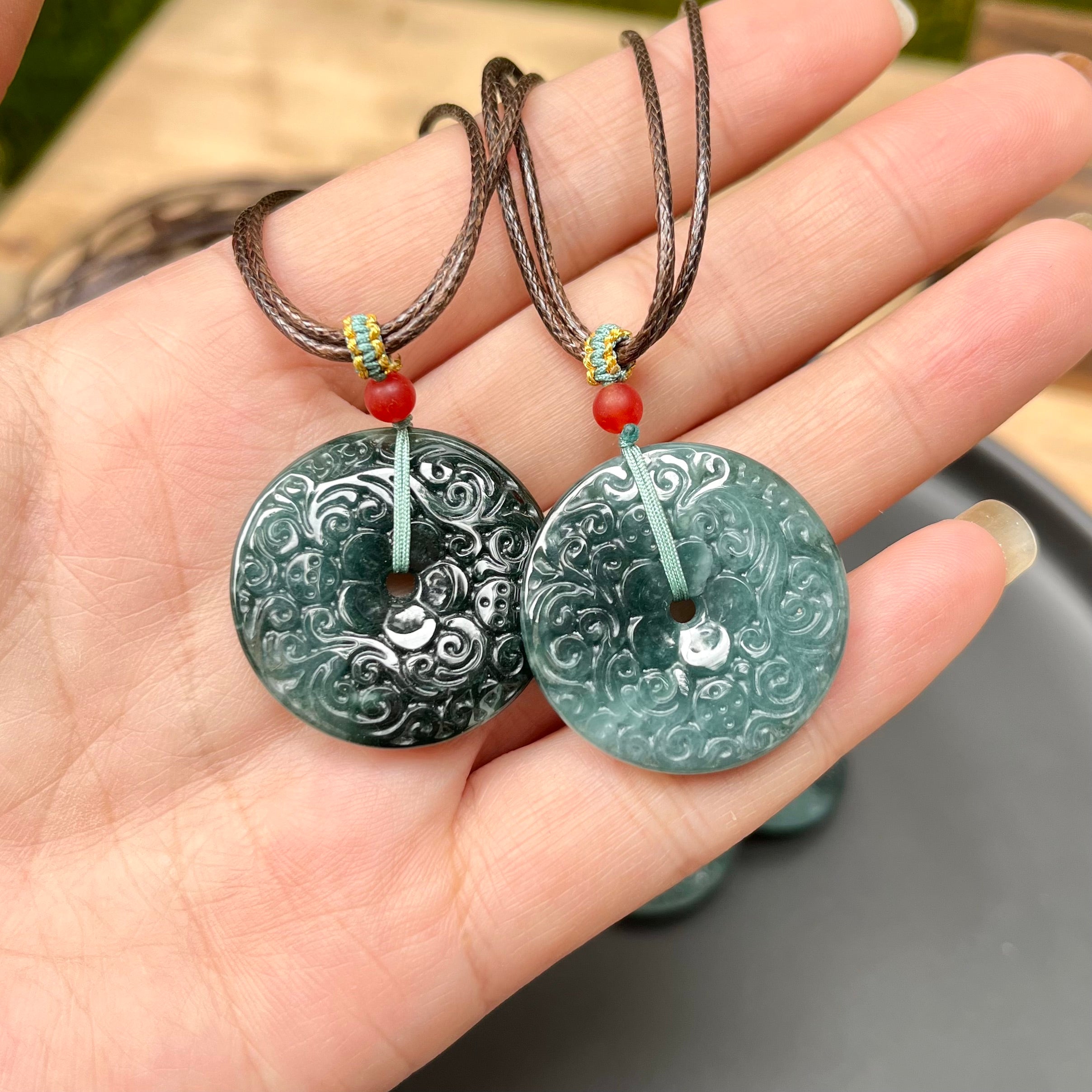 Carved Jadeite Donut Necklace