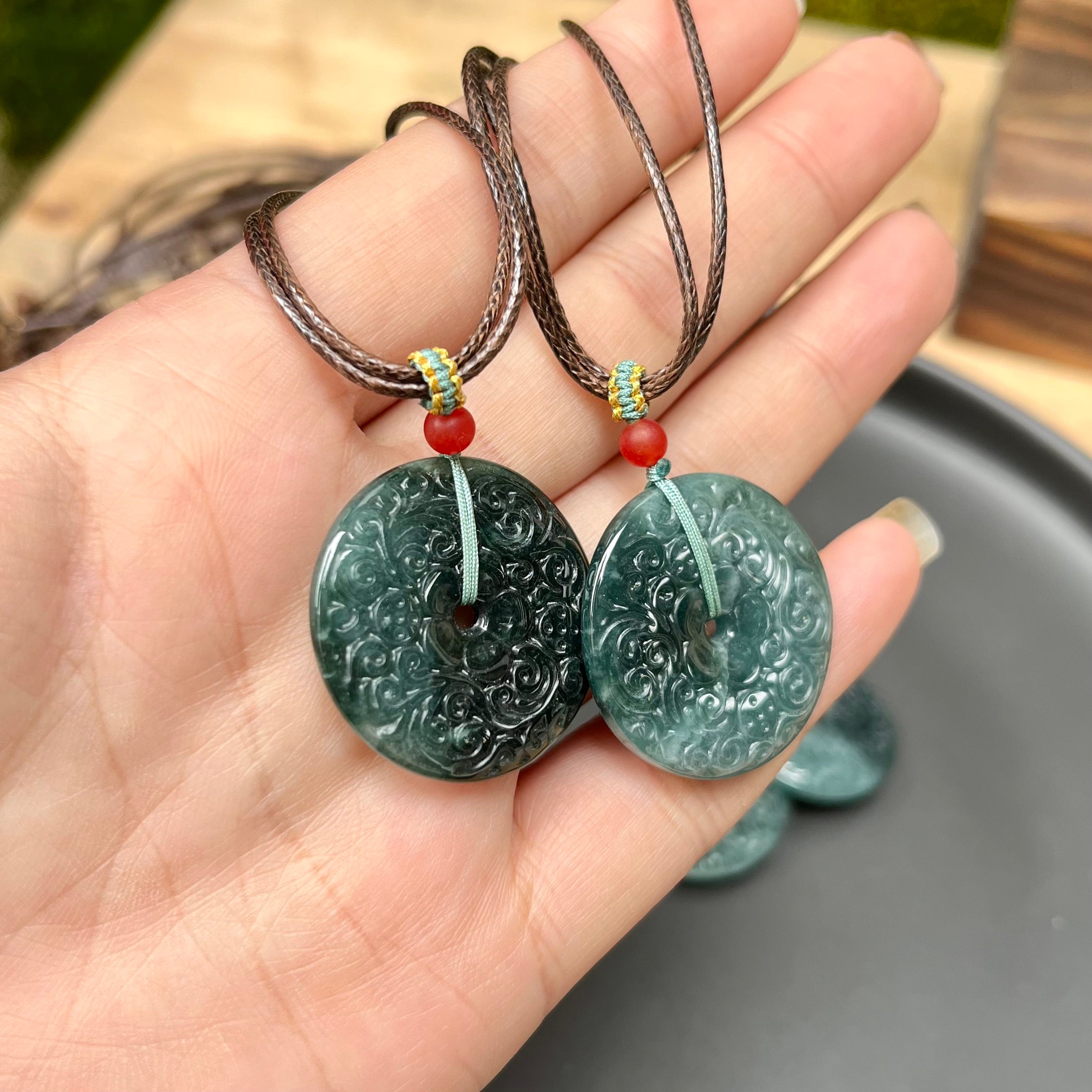 Carved Jadeite Donut Necklace