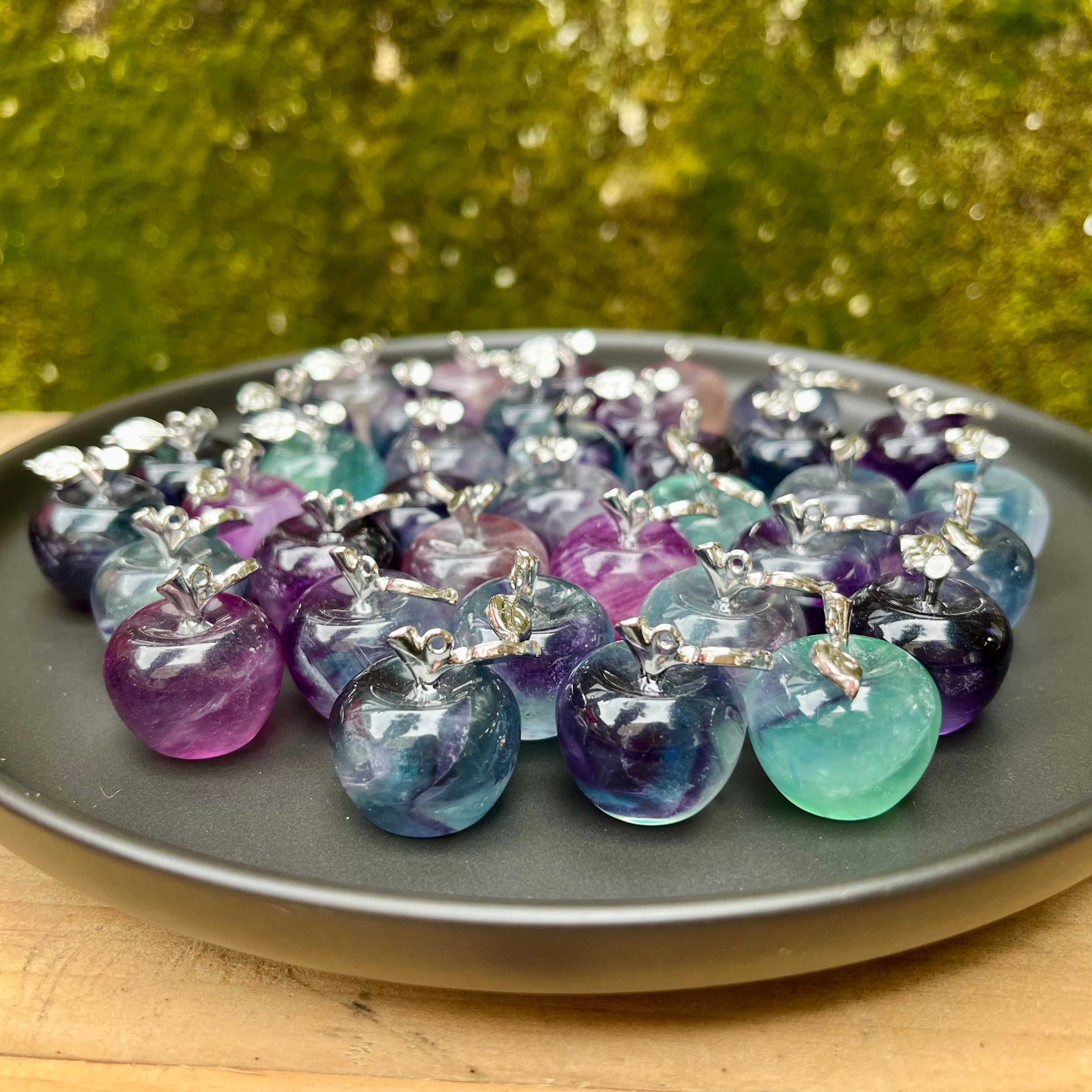 Mini Rainbow Fluorite Apple Carving/Pendant