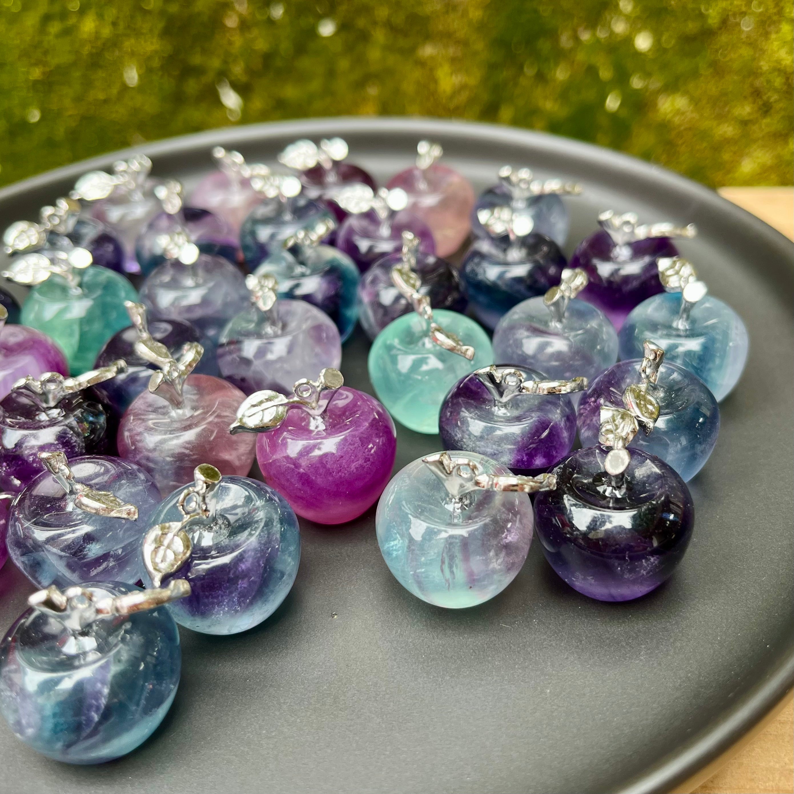 Mini Rainbow Fluorite Apple Carving/Pendant