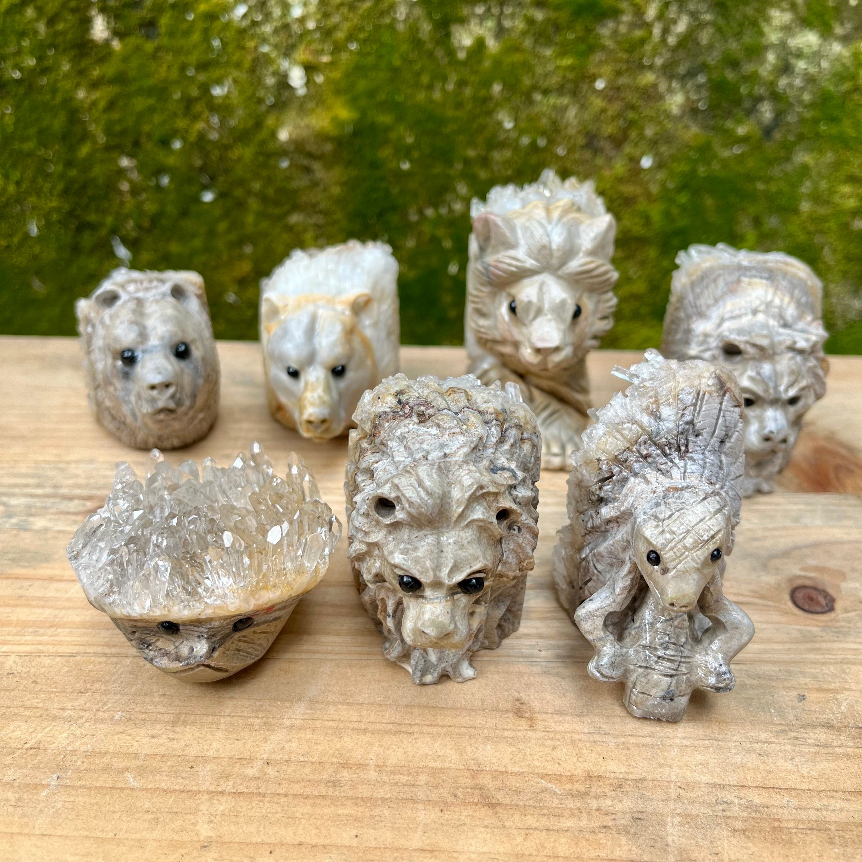 7PCS Clear Quartz Top Pet Rocks Animal Carvings