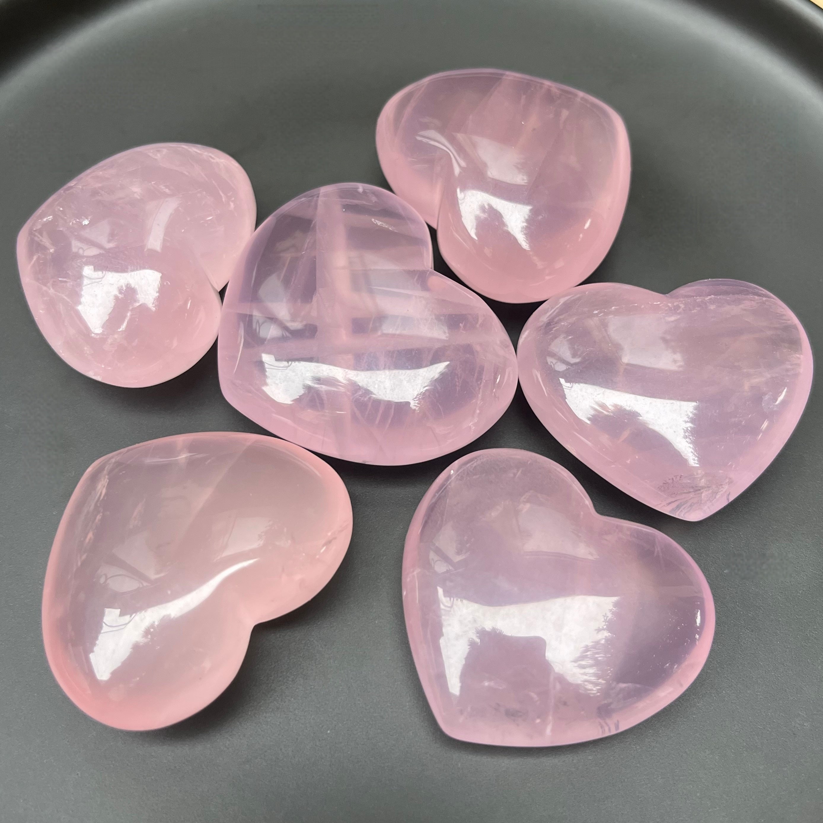 6PCS High Quality Natural Rose Quartz Hearts