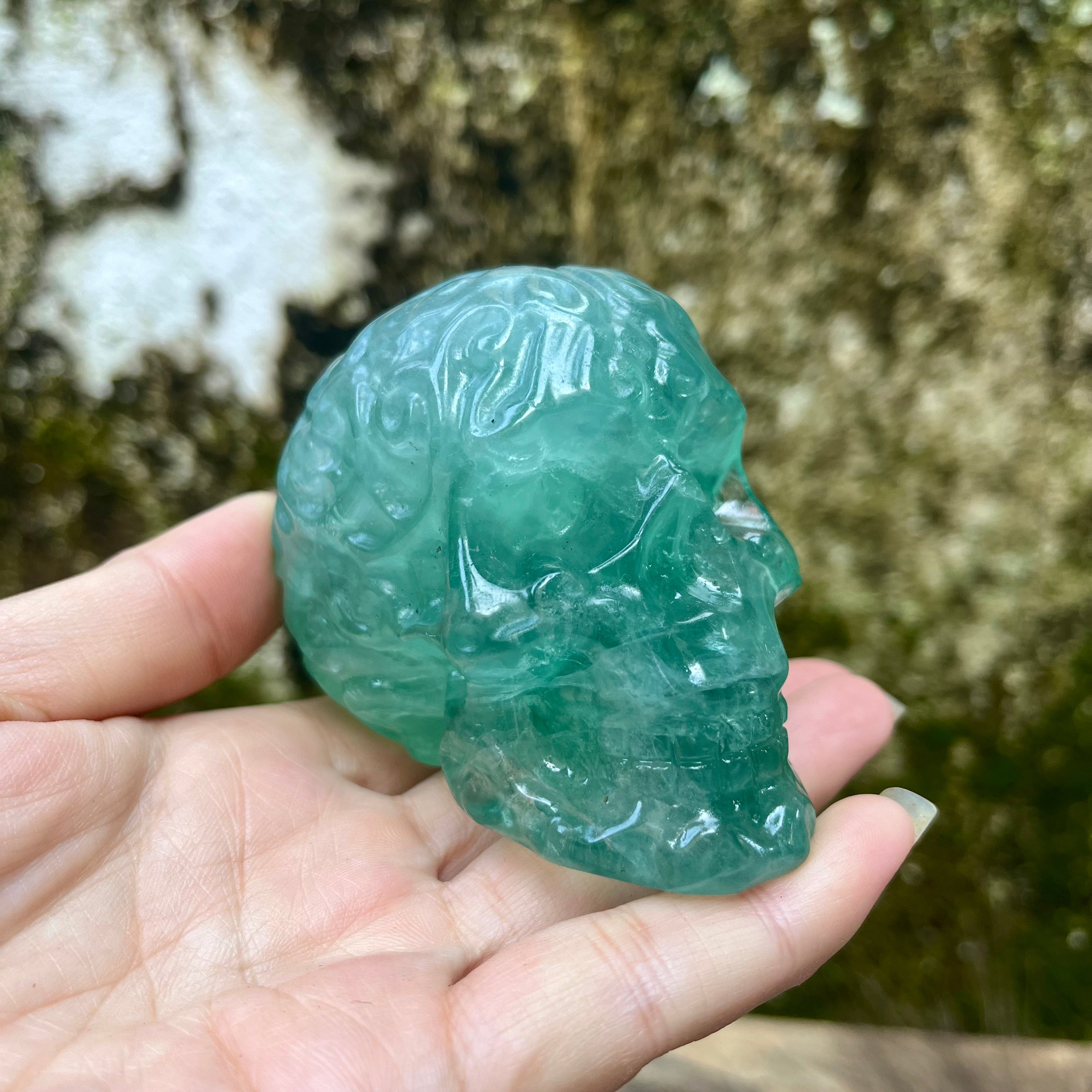 Green Fluorite Carved Skull
