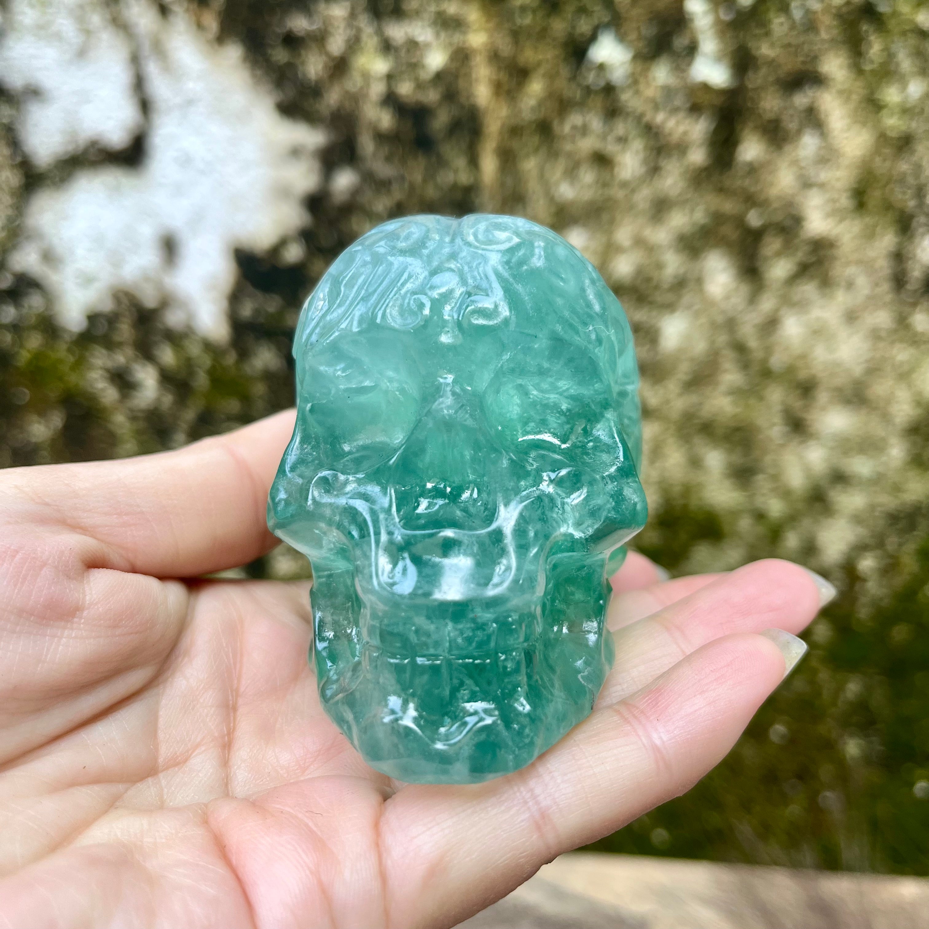 Green Fluorite Carved Skull