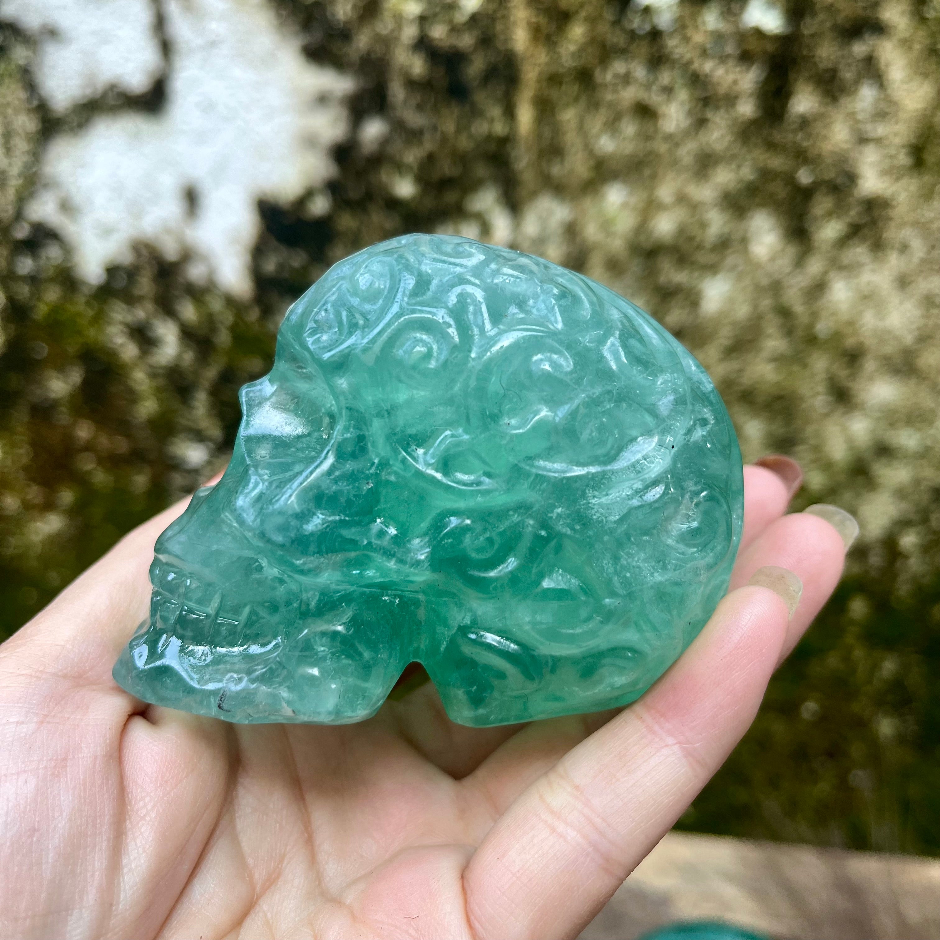Green Fluorite Carved Skull
