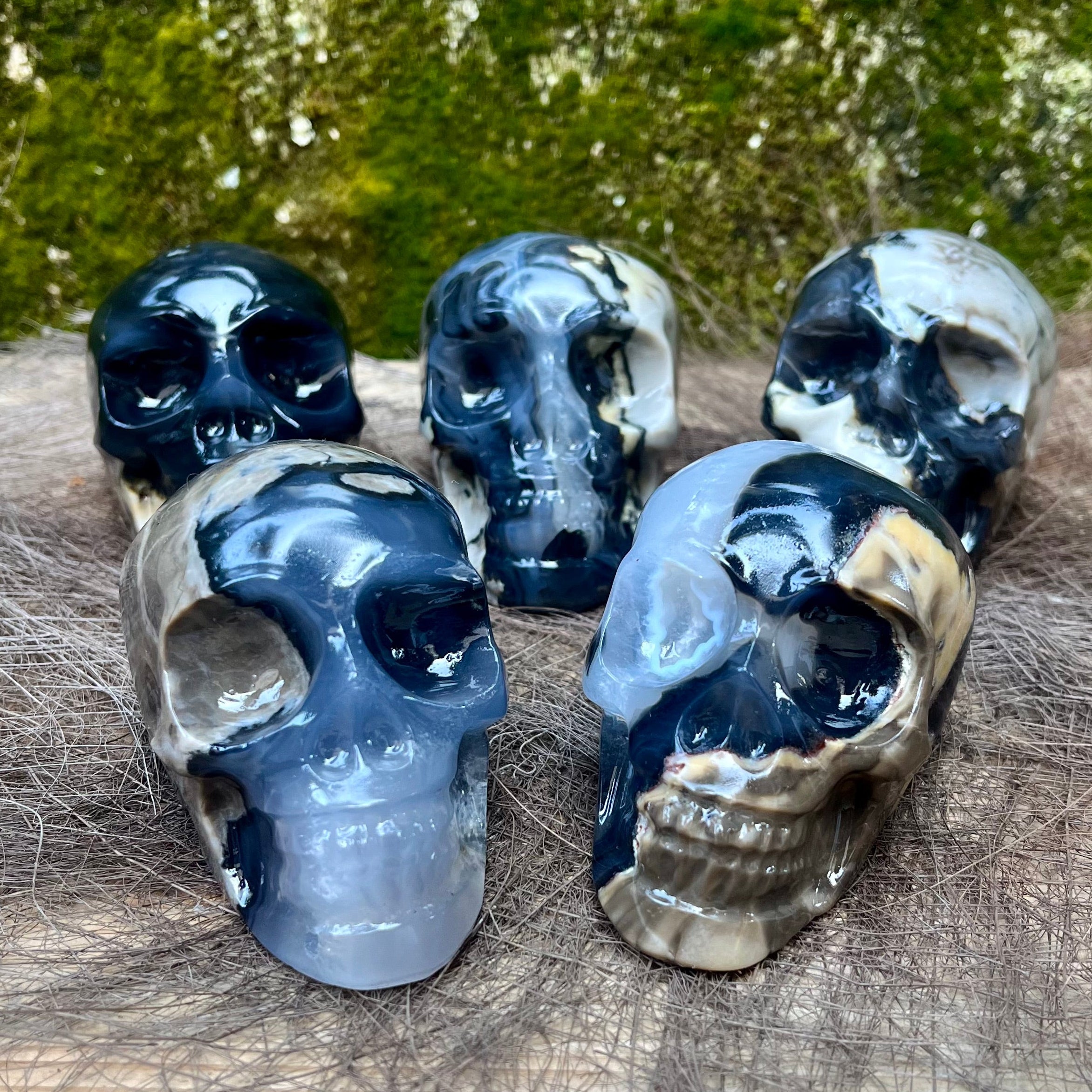 UV Reactive Volcanic Agate Skull Carving