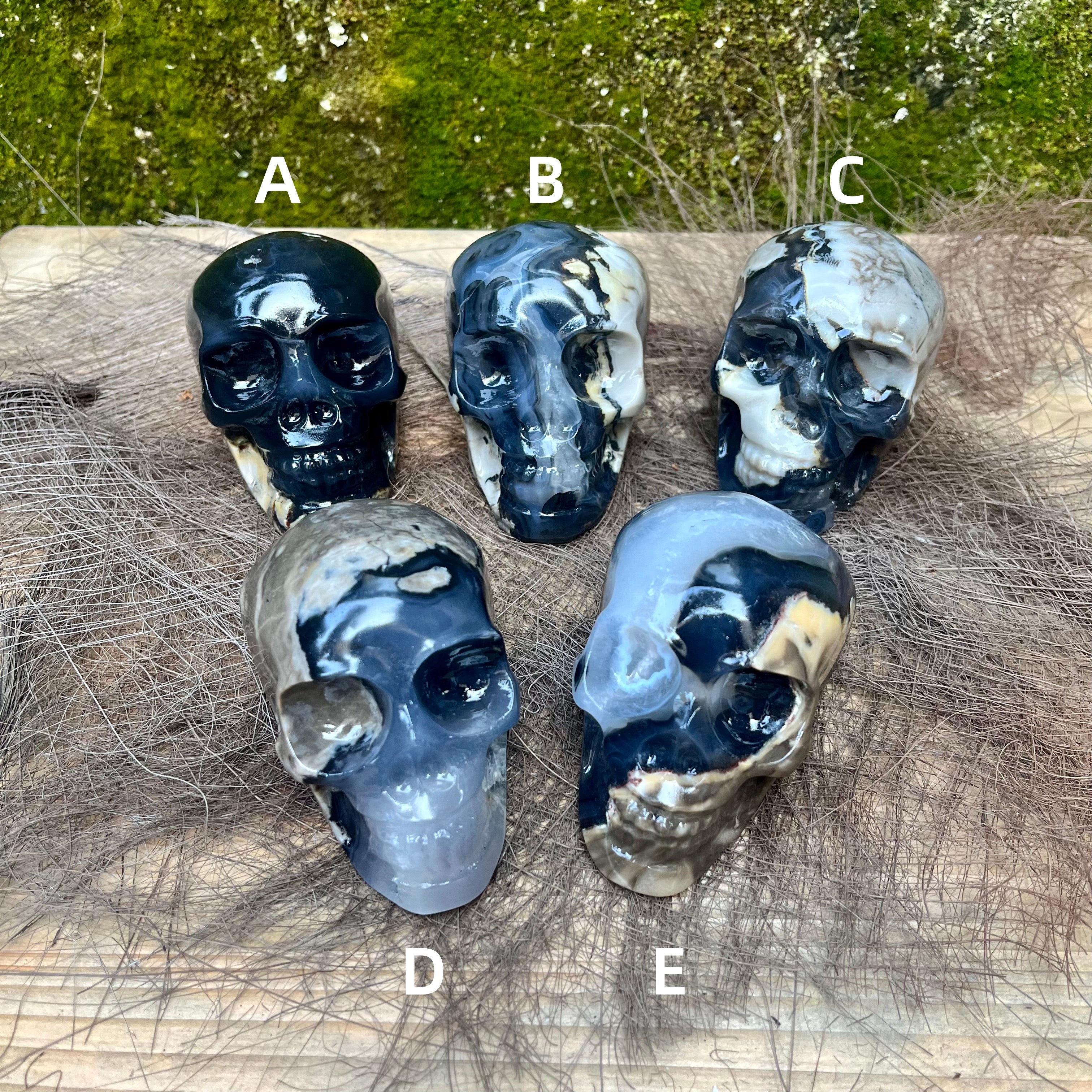 UV Reactive Volcanic Agate Skull Carving