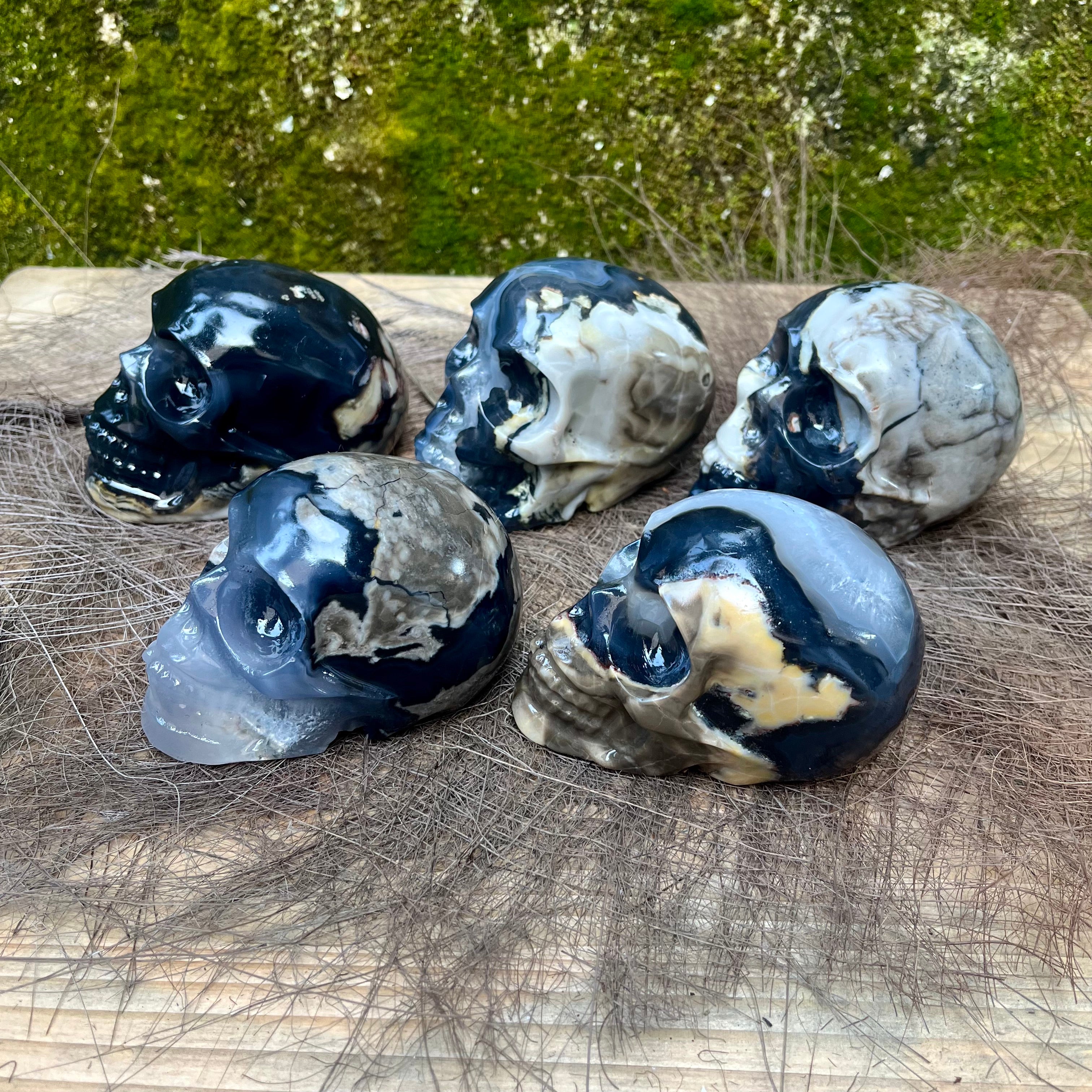 UV Reactive Volcanic Agate Skull Carving