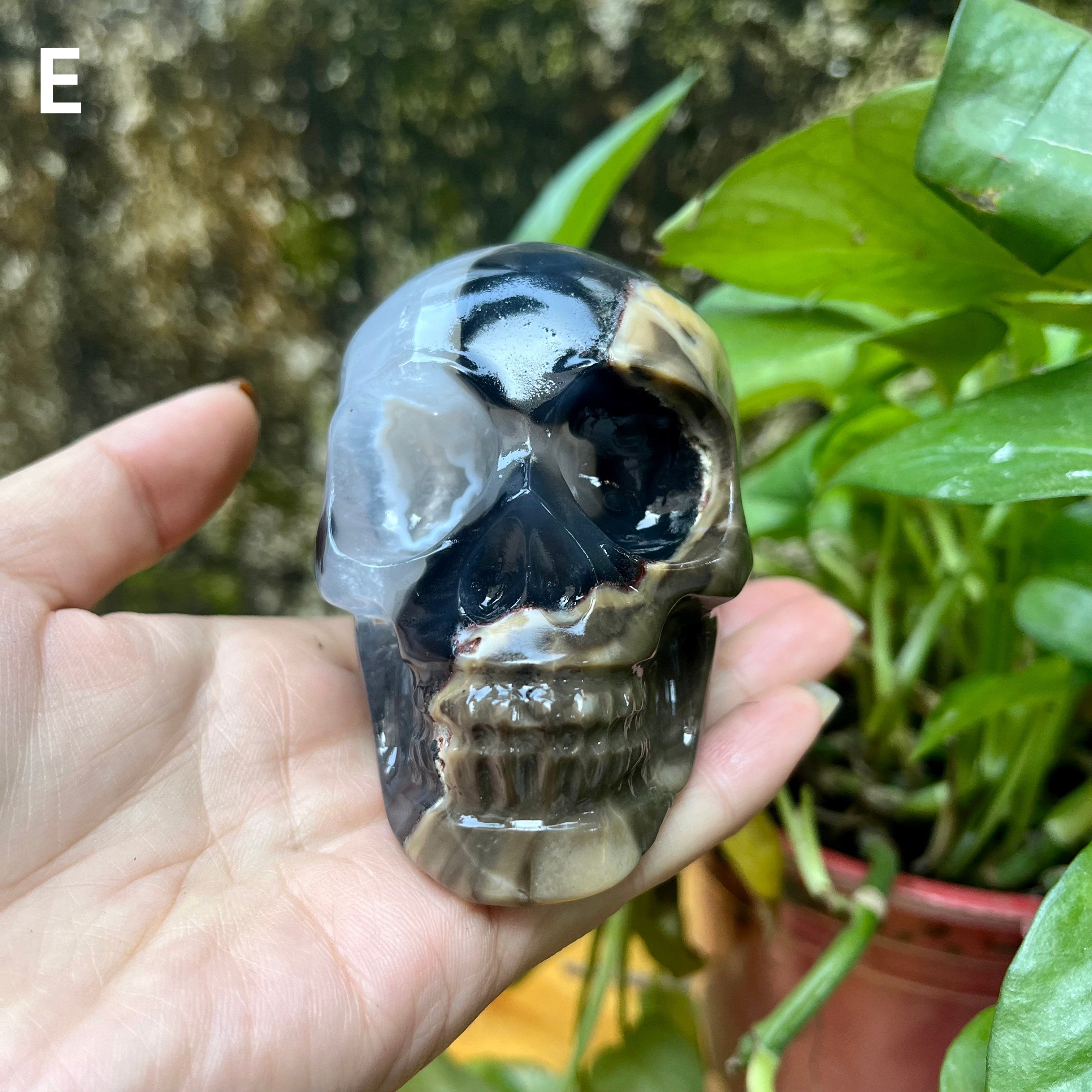 UV Reactive Volcanic Agate Skull Carving