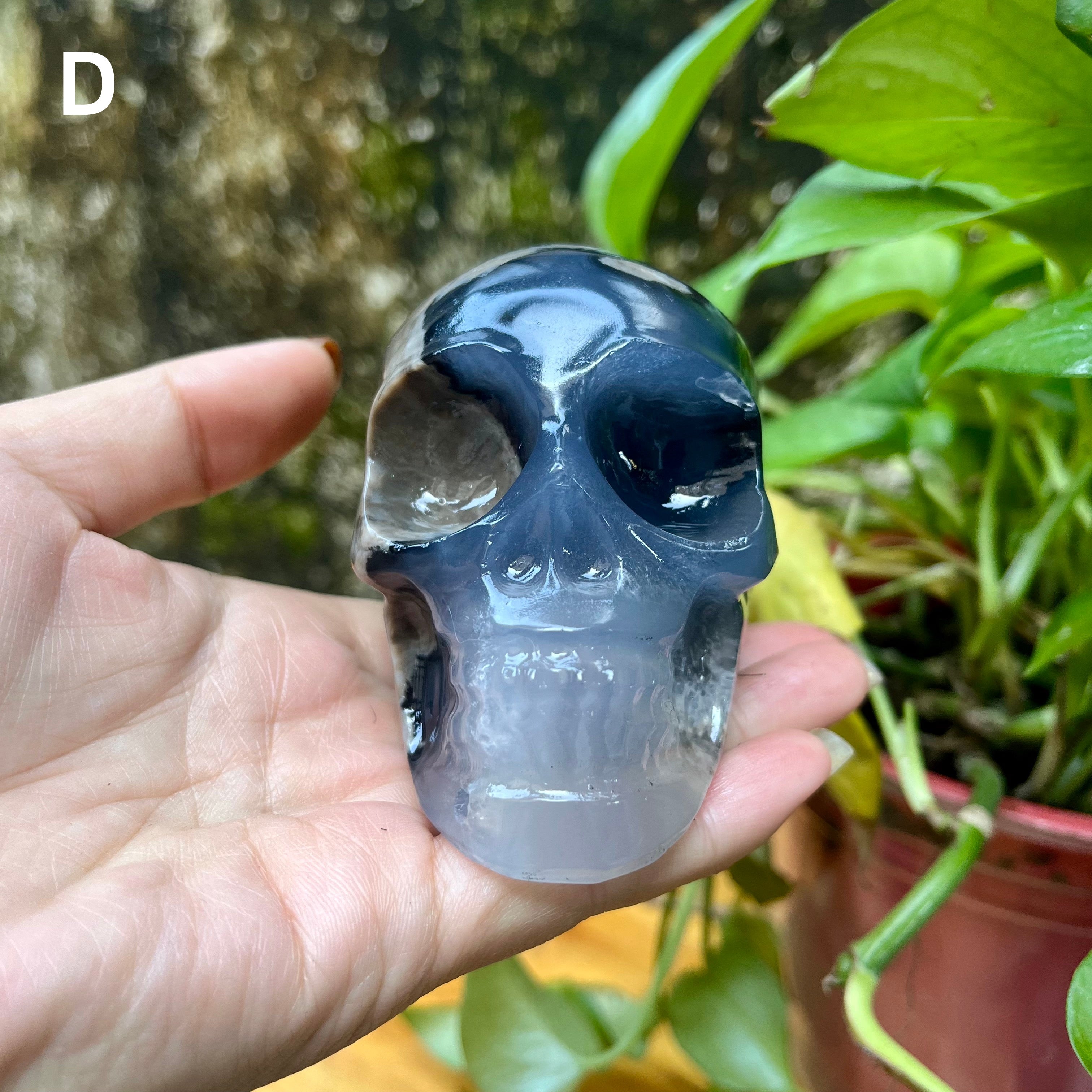 UV Reactive Volcanic Agate Skull Carving