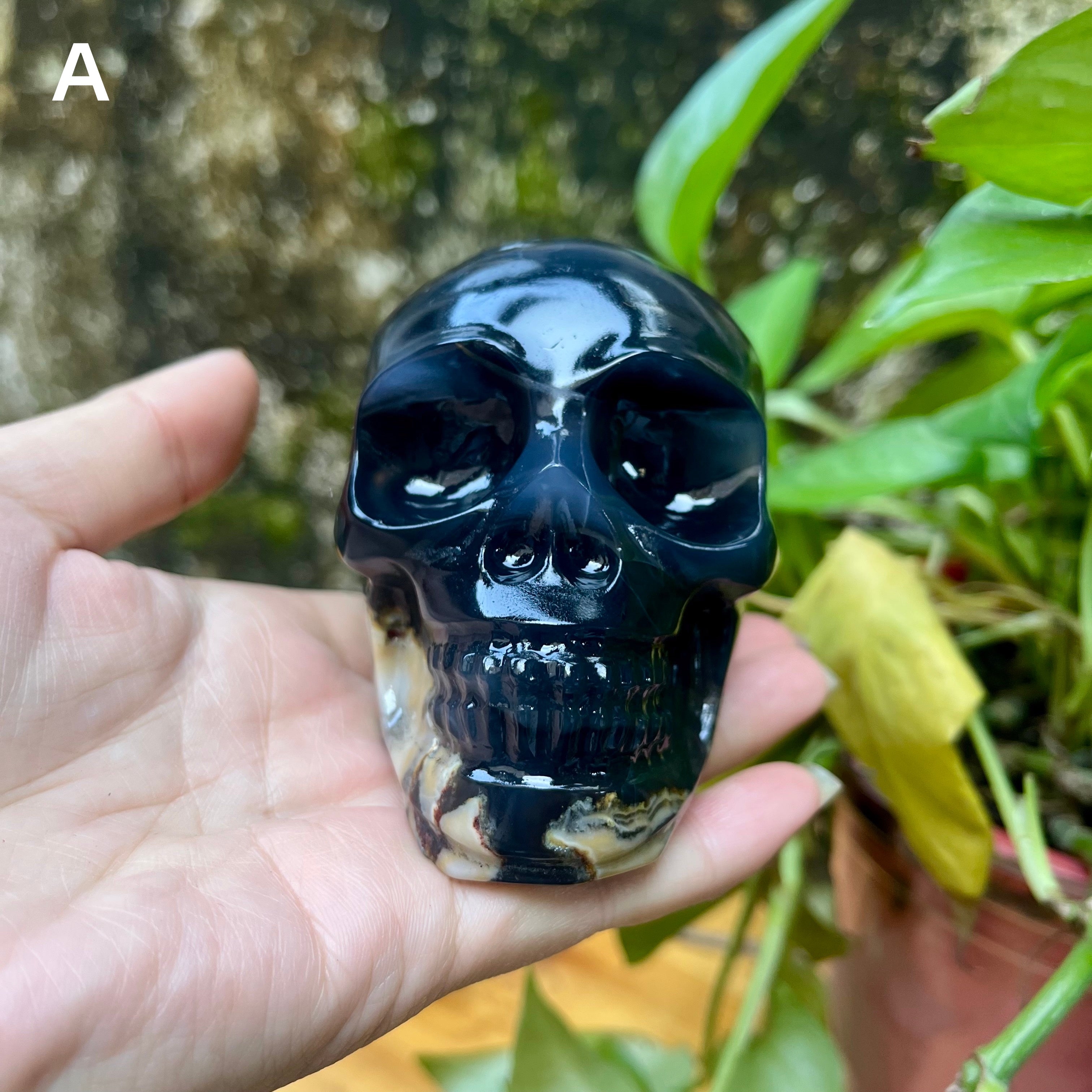 UV Reactive Volcanic Agate Skull Carving