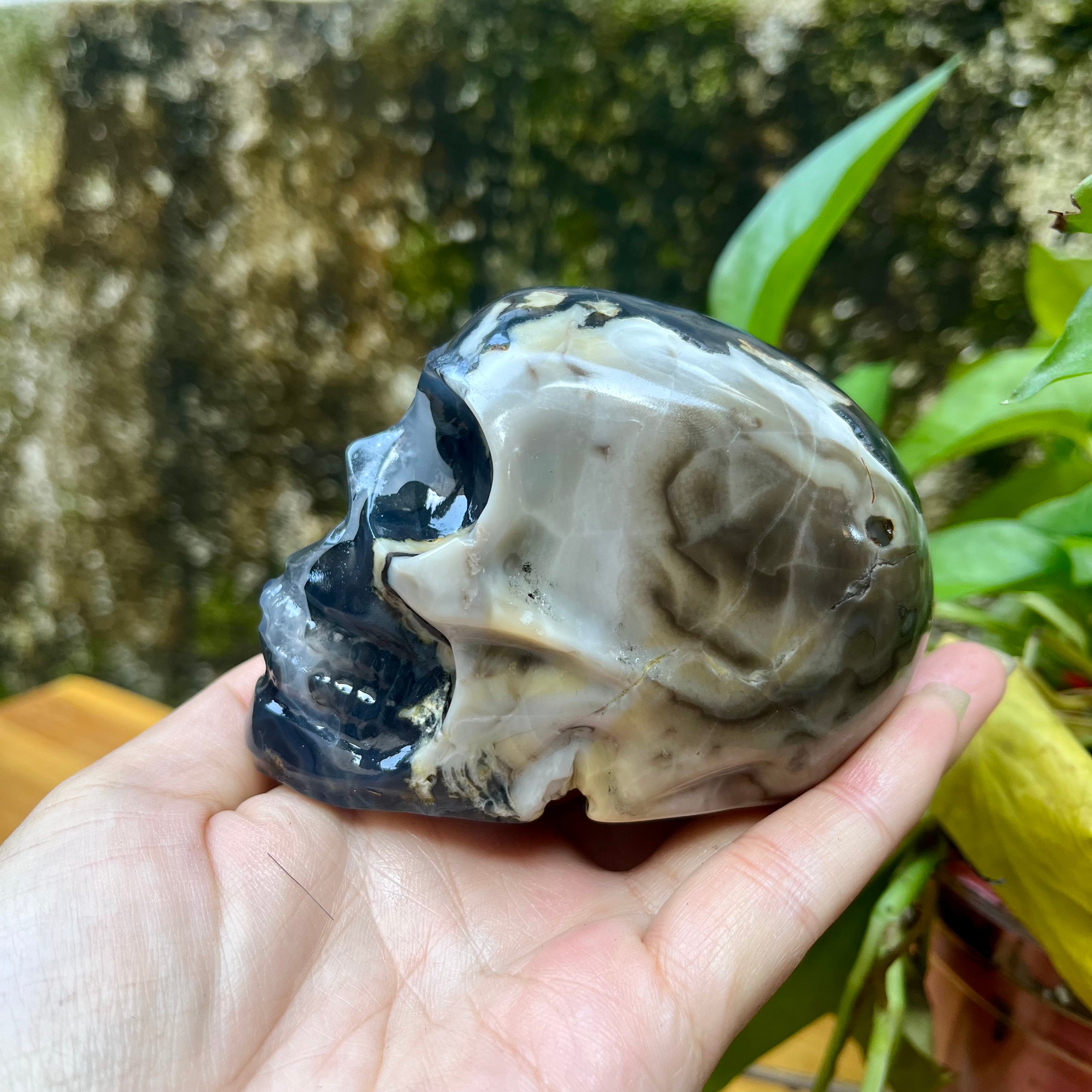 UV Reactive Volcanic Agate Skull Carving