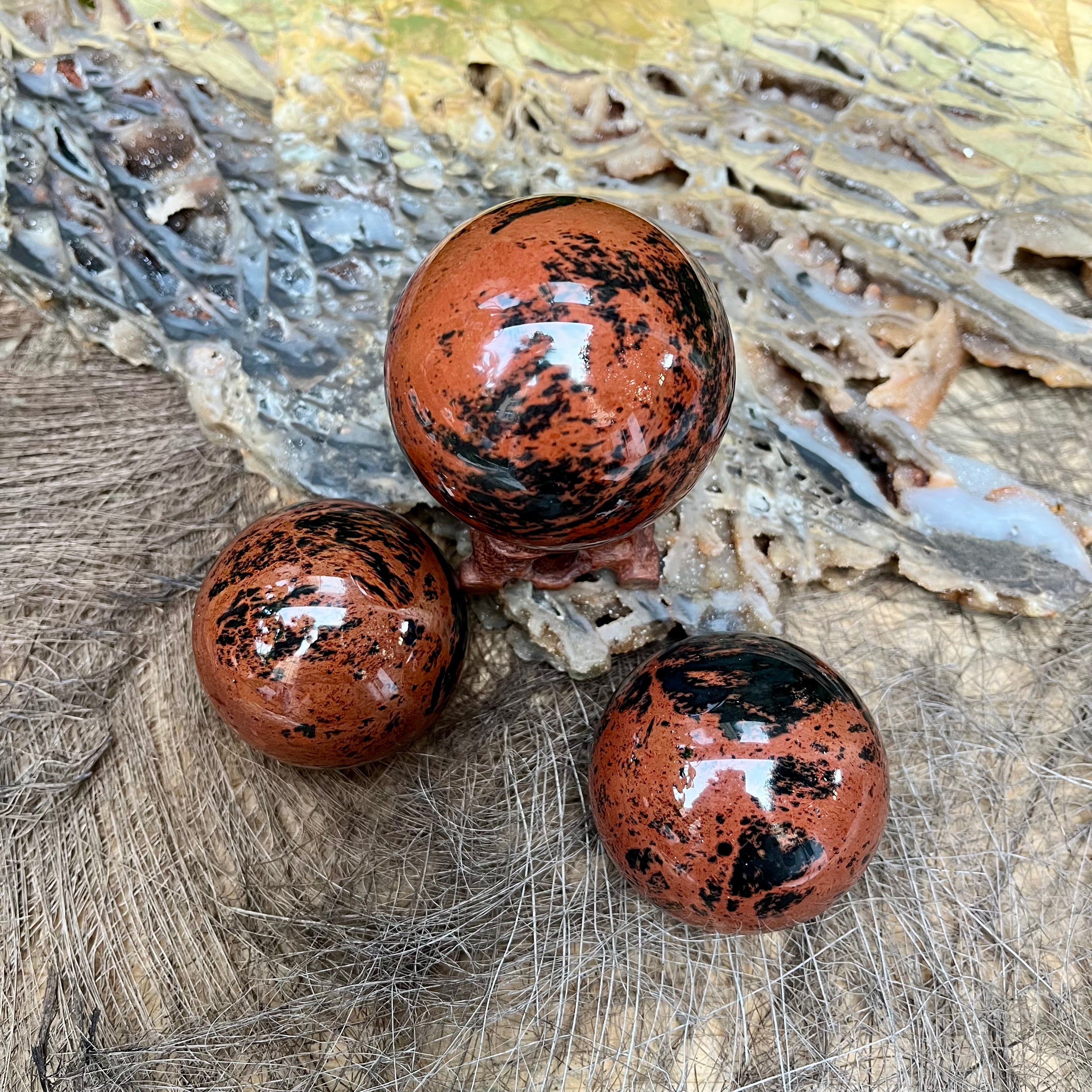 3PCS Mahogany Obsidian Spheres Group